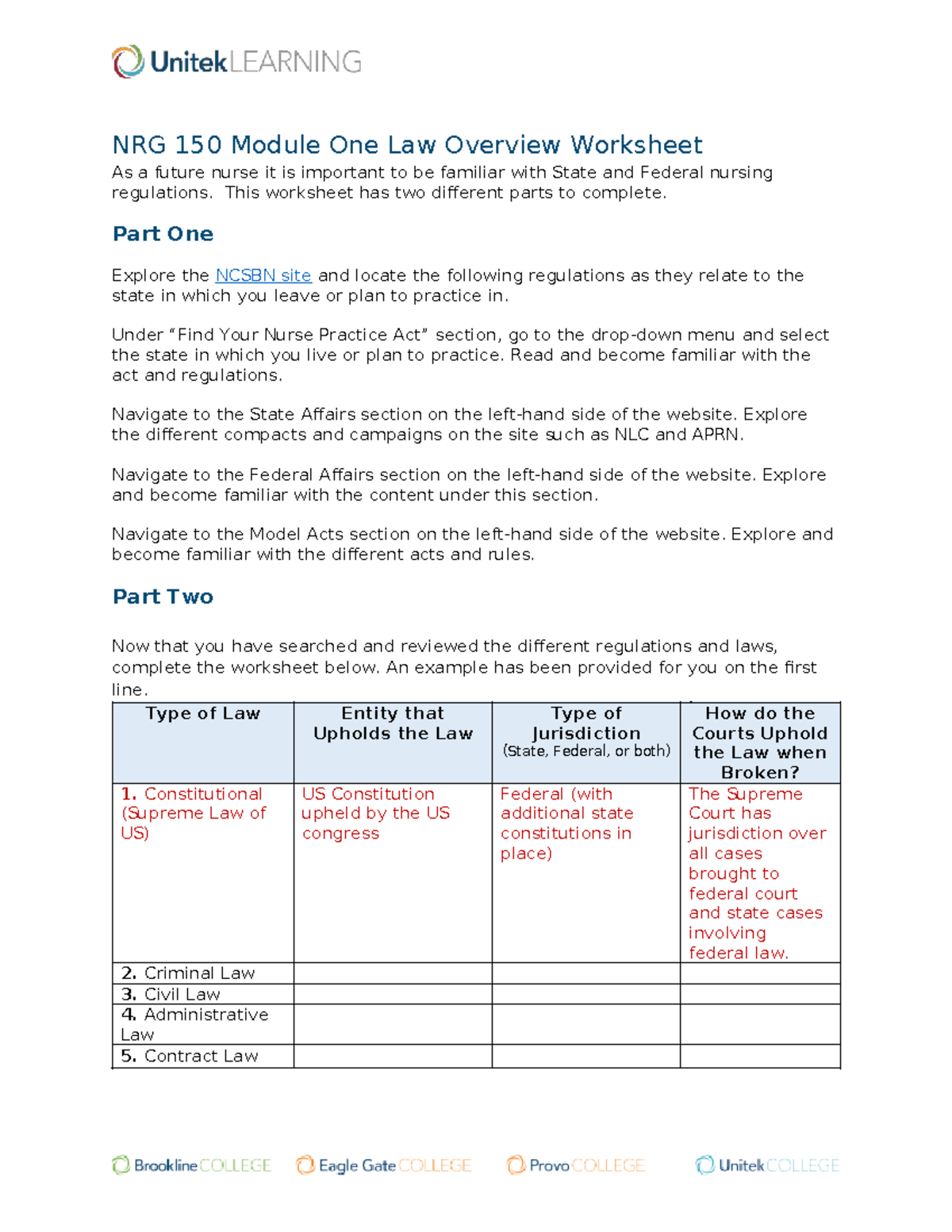 NRG 150 Law Overview Worksheet: State & Federal Regulations - Studocu