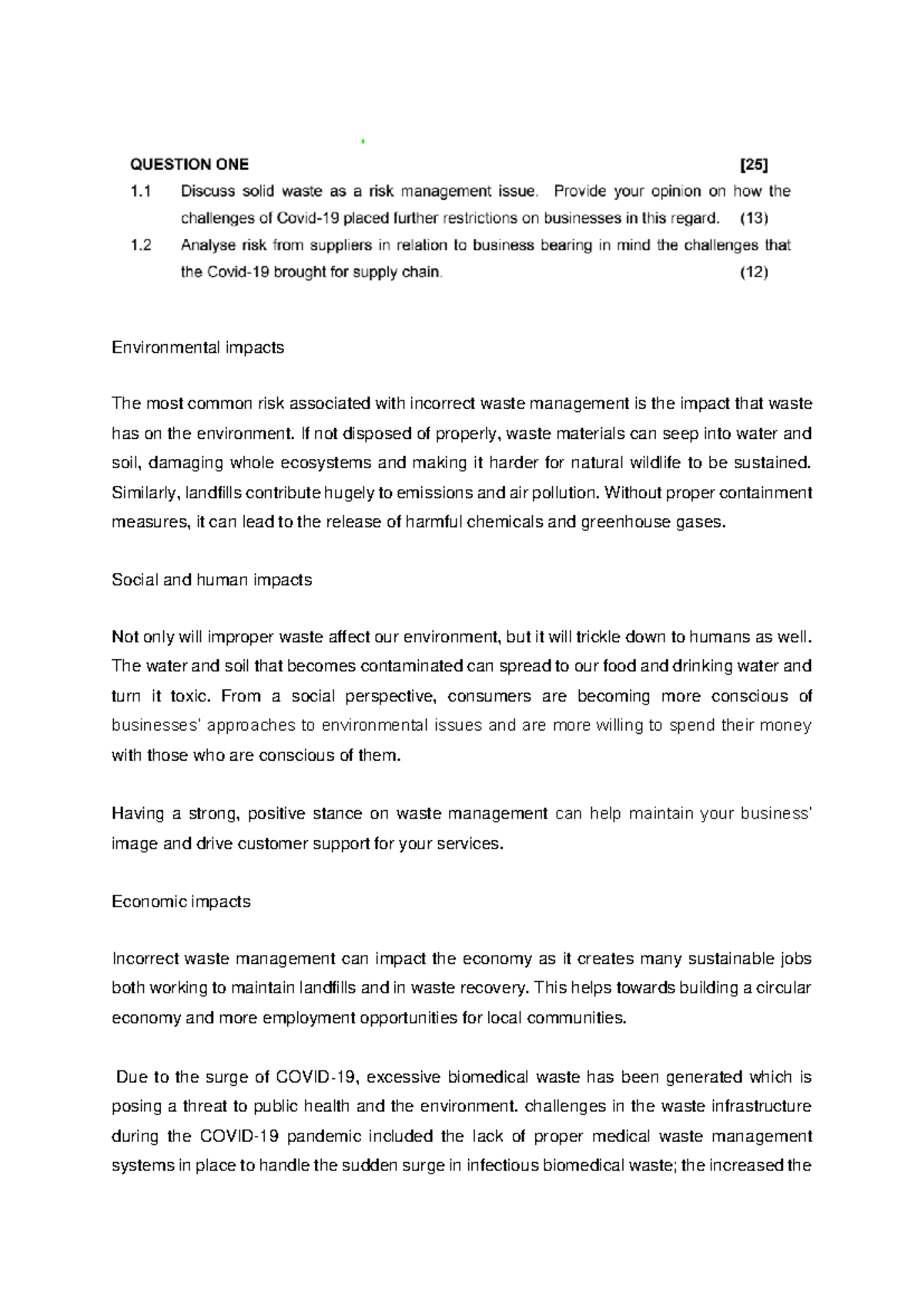 Environmental Impacts and Risk Management: Assignment Guidelines (ERM ...