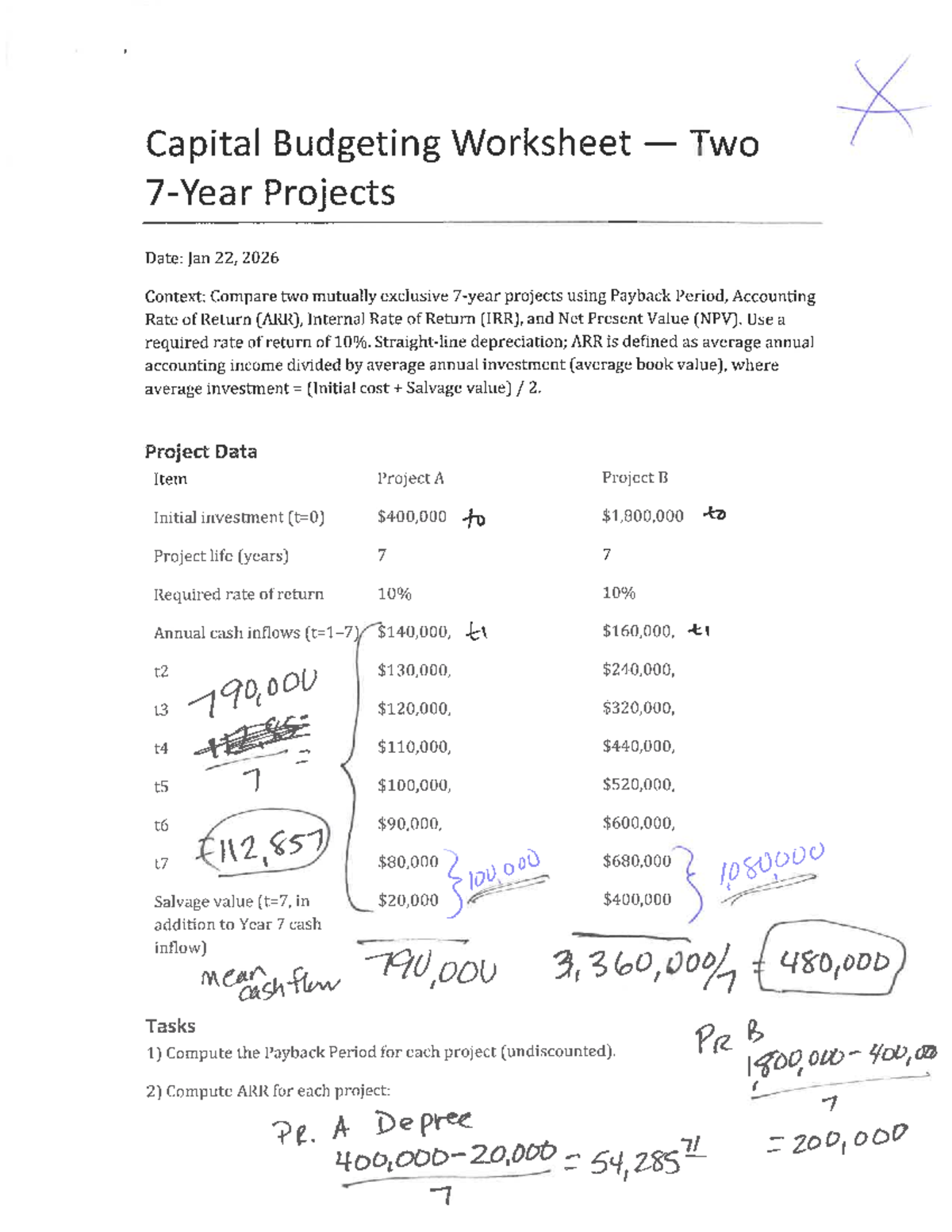 Capital Budgeting Analysis: Project A vs Project B (2026) - Studocu