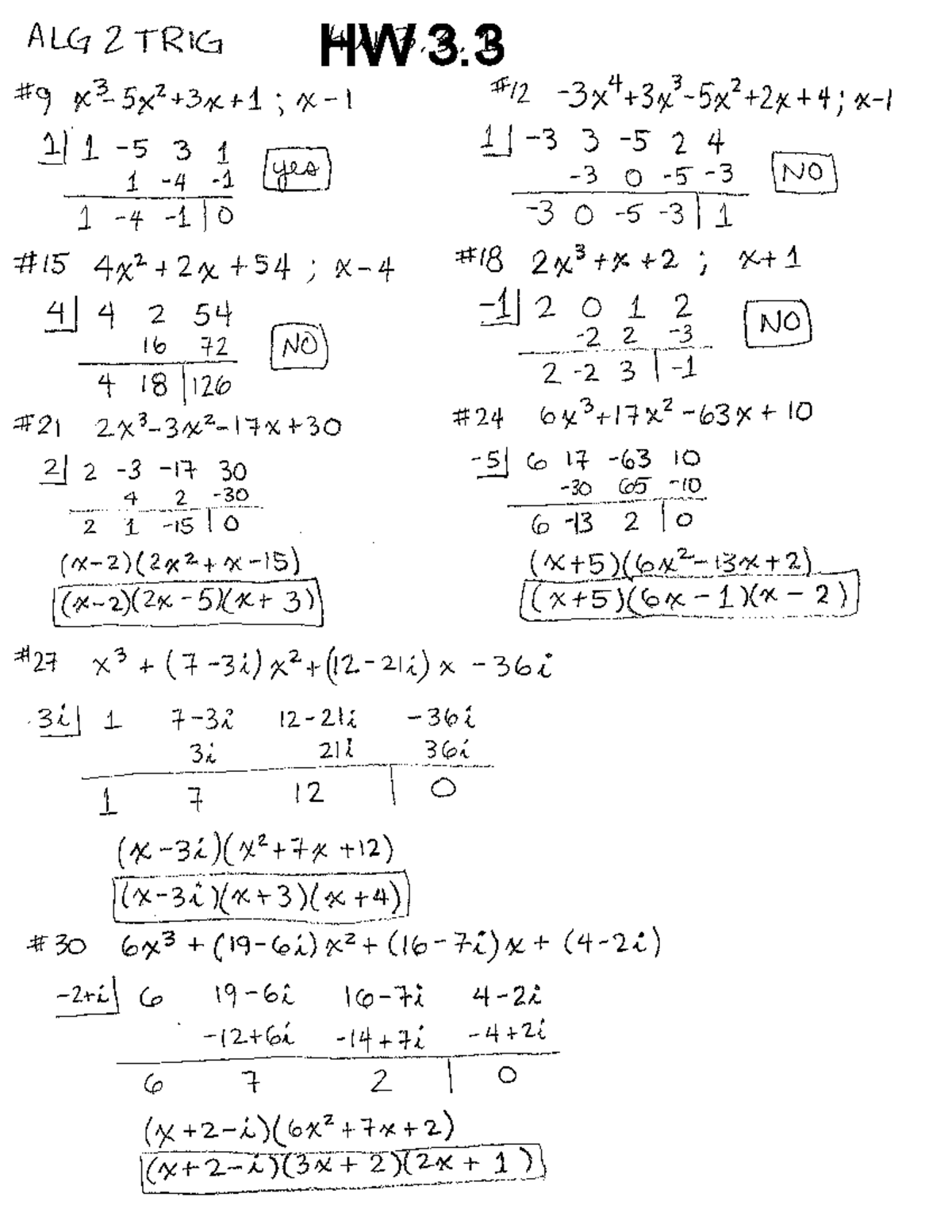 HW 3.3 answer key - ALG2TRIG HW3 11 5 3 1 yes NO 1 0 3 1 2 54 16 72 NO ...