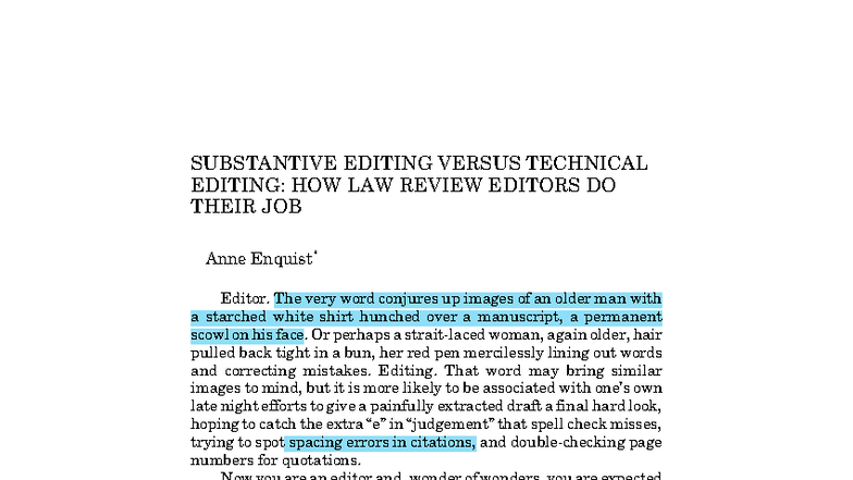 SUBSTANTIVE VS TECHNICAL EDITING IN LAW REVIEW: A GUIDE (LAW 101) - Studocu