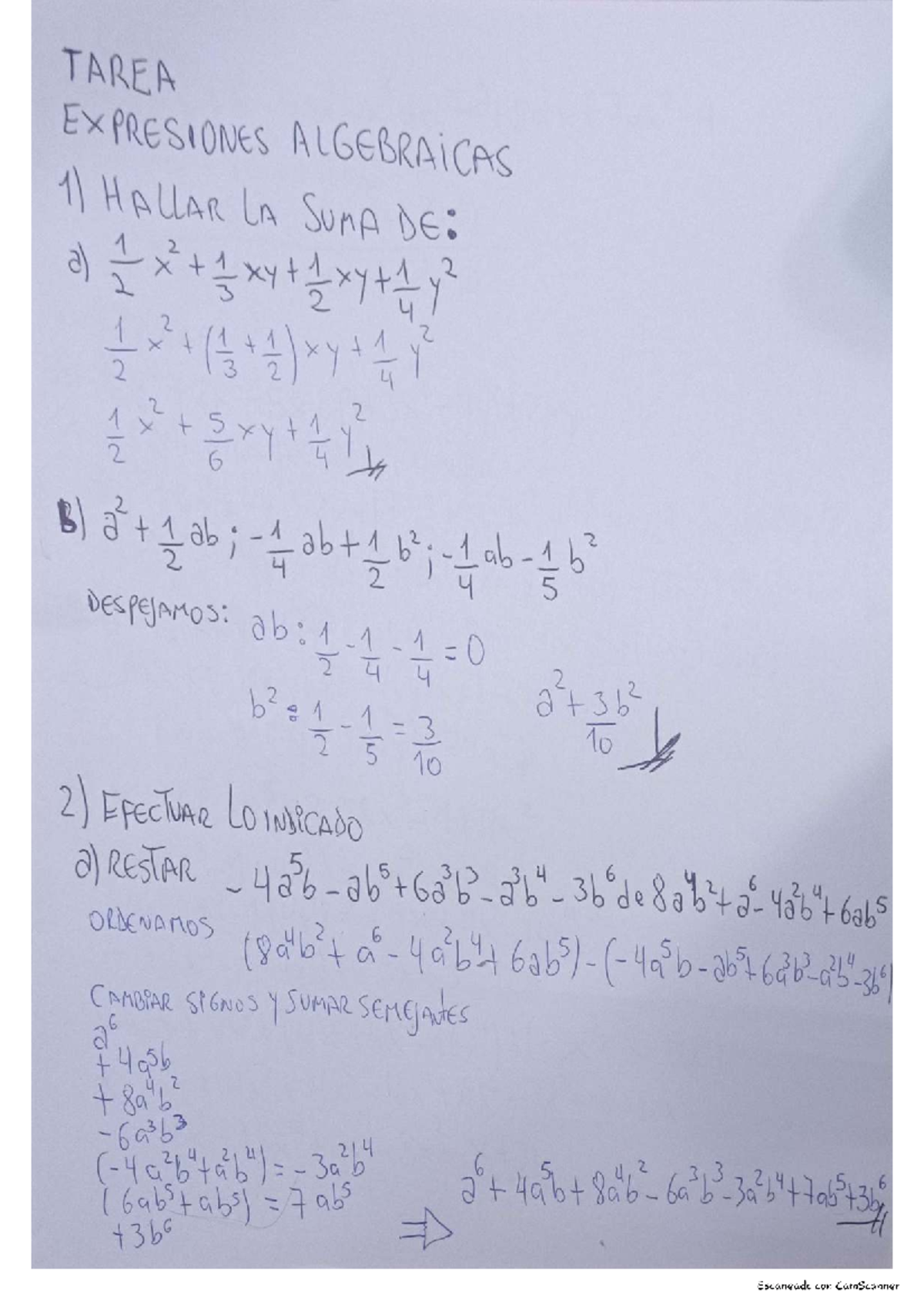TAREA EXPRESIONES ALGEBRAICAS - Ejercicios y Soluciones - Studocu