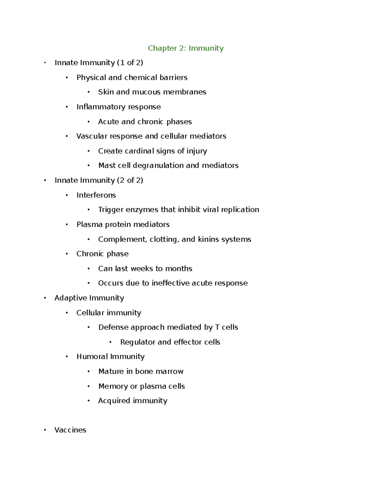 Chapter 2: Immunity - Innate and Adaptive Immunity Overview - Studocu