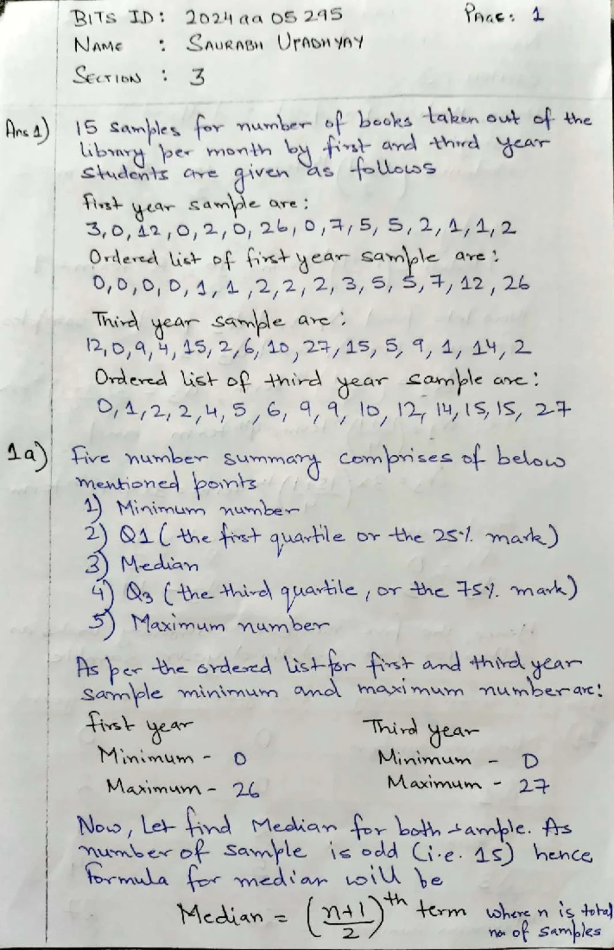Statistical Methods Assignment 1 AIML 9: Data Analysis & Probability ...