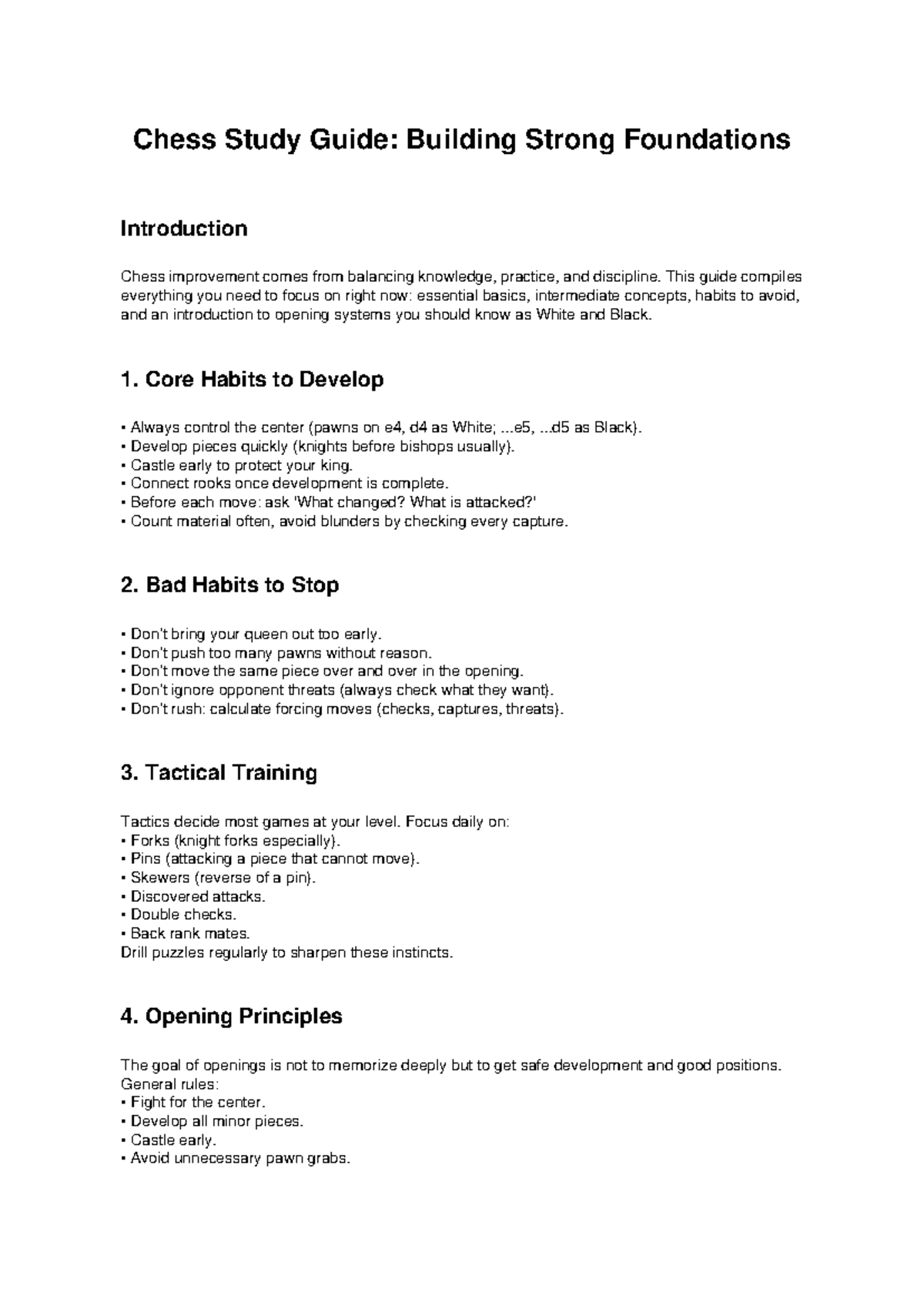 Chess Study Guide: Essential Strategies & Tactics for Improvement - Studocu