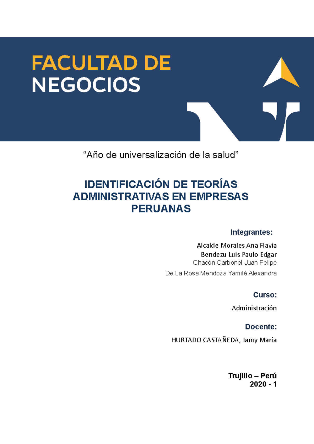 Teorías Administrativas en Empresas Peruanas - Curso: Administración - Document Preview
