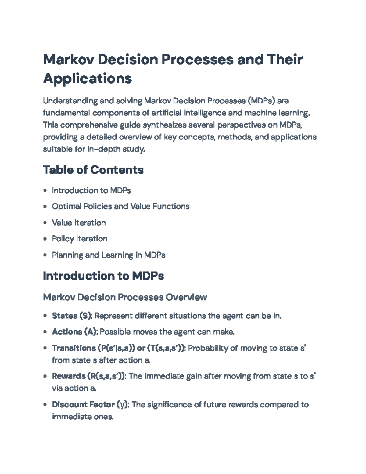 Markov Decision Processes (MDP): Concepts, Methods, & Applications ...