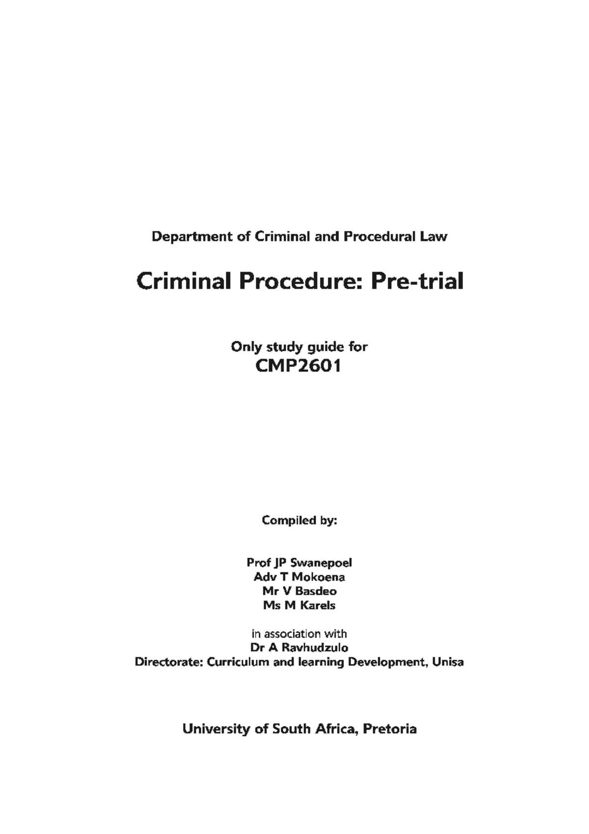CMP2601 Criminal Procedure Study Guide Overview and Key Concepts - Studocu