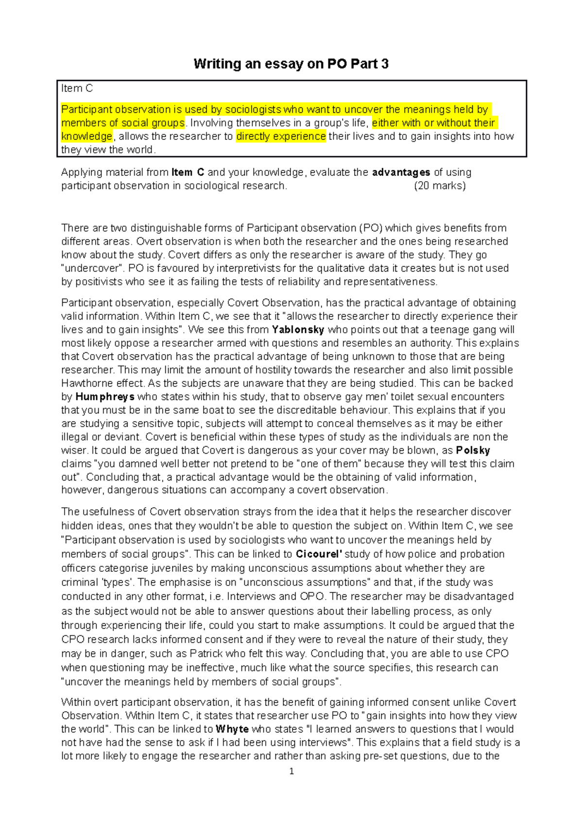 Evaluating Advantages of Participant Observation in Sociology - PO ...