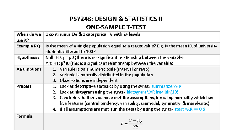 PSY248: Design Statistics II - STATA Test Designs and Applications ...