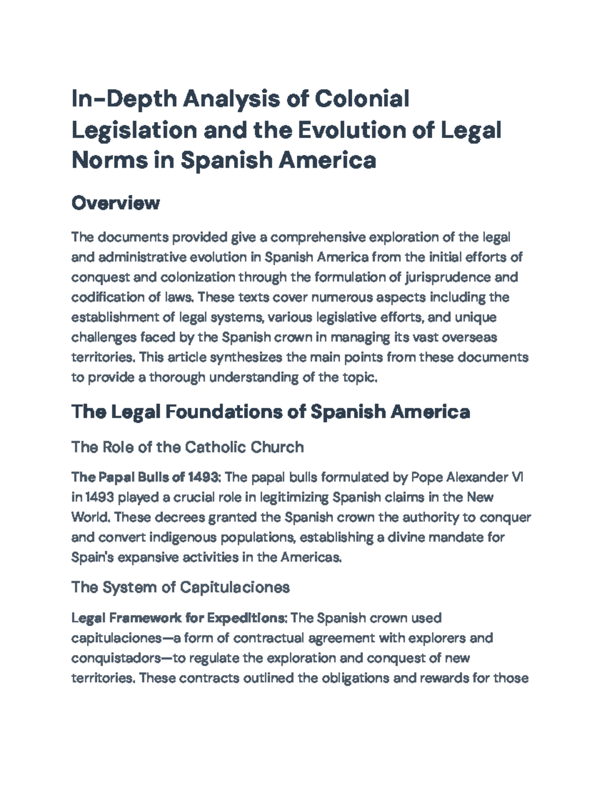 In-Depth Analysis of Colonial Legislation in Spanish America (HIST 301 ...