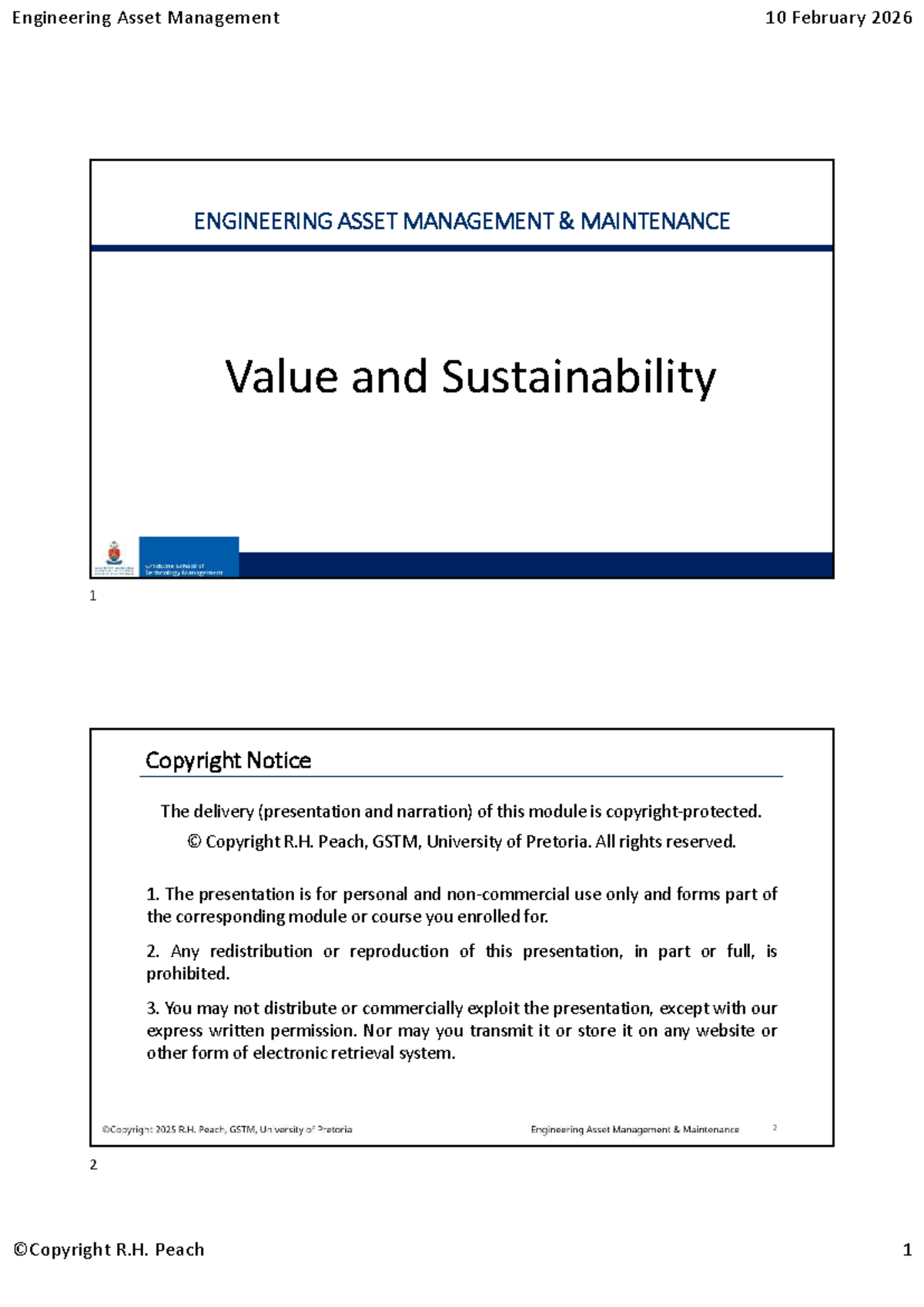 IAM801 Engineering Asset Management: Value and Sustainability Insights ...