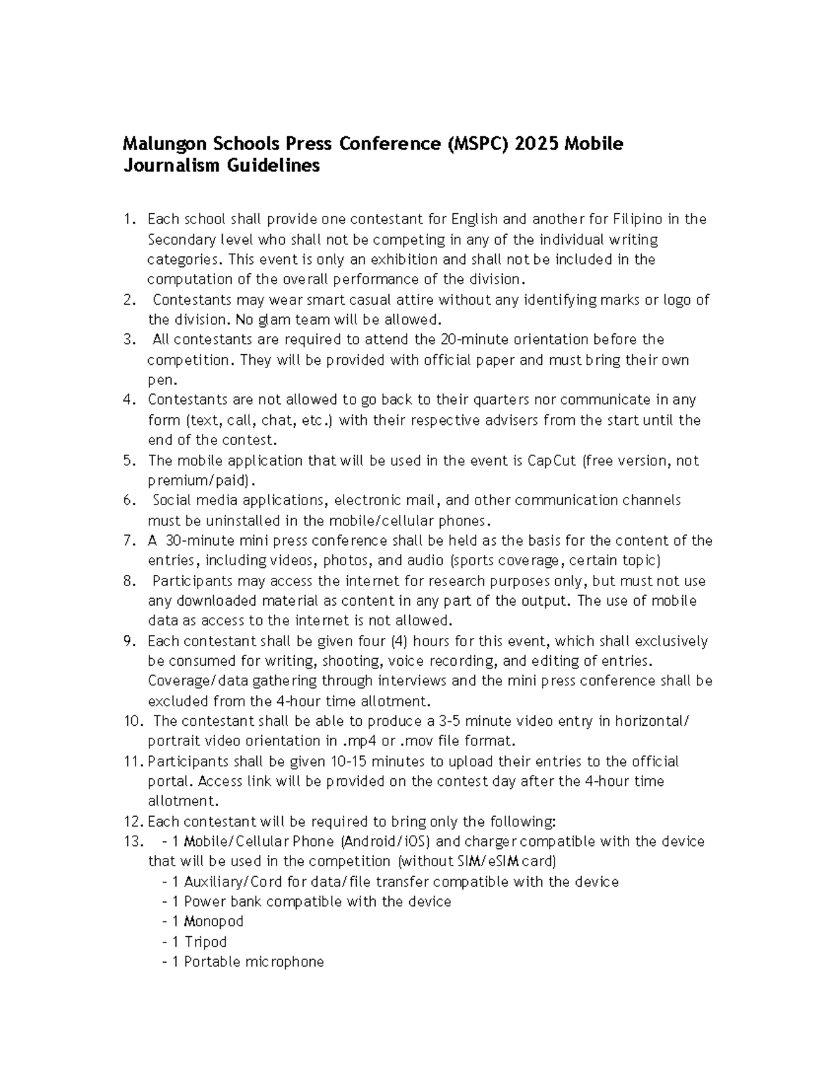 MSPC 2025 Mobile Journalism Guidelines and Evaluation Criteria - Studocu