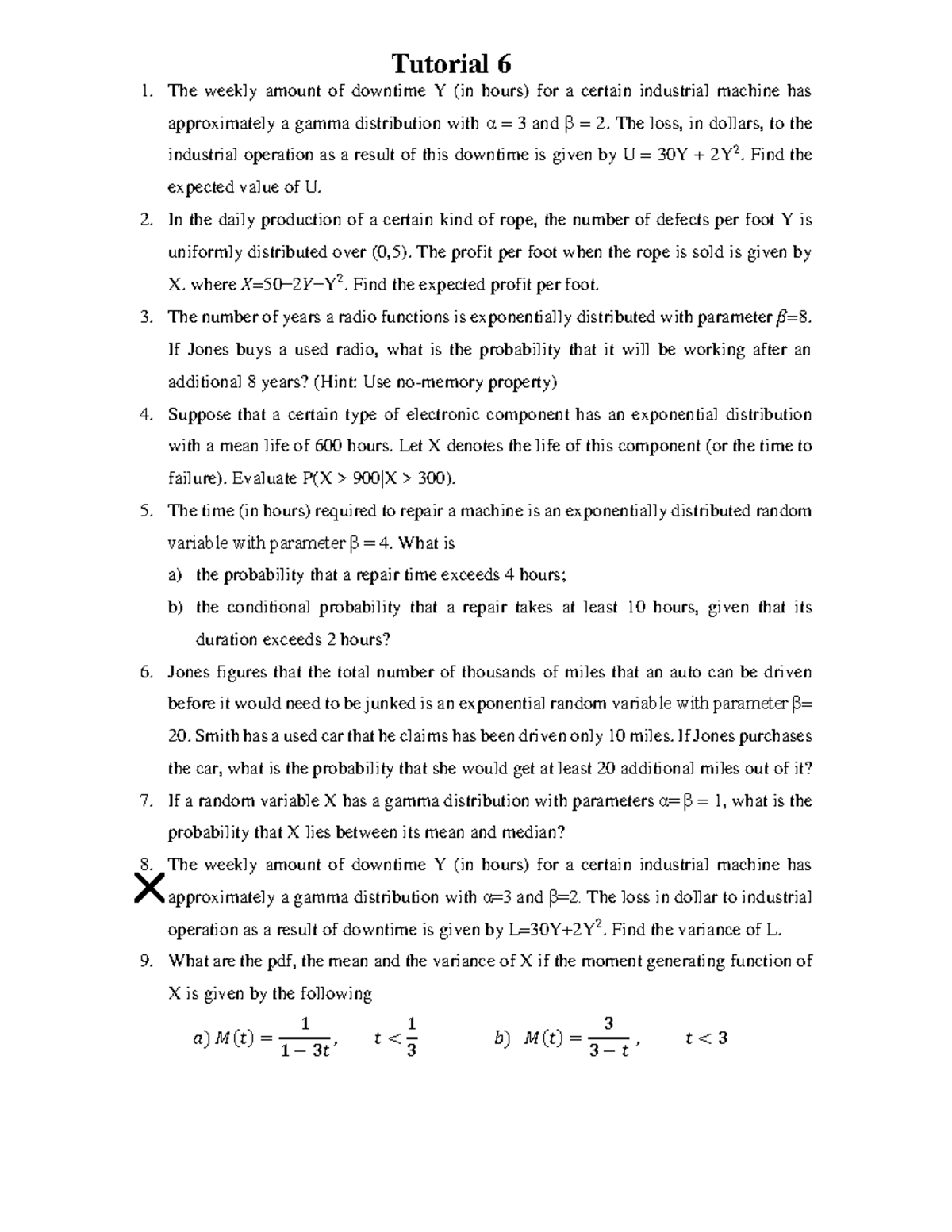 Tutorial 6 - Gamma & Exponential Distributions Practice - Studocu