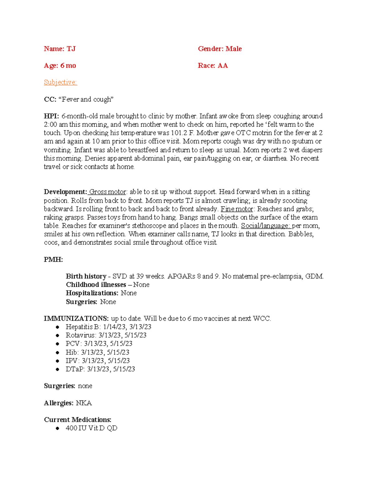 Module 2 SOAP Note: Pediatric Fever Assessment for TJ - Studocu