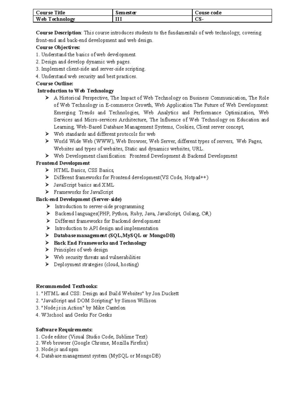 Web Technology Course Content Overview - Semester C - Studocu