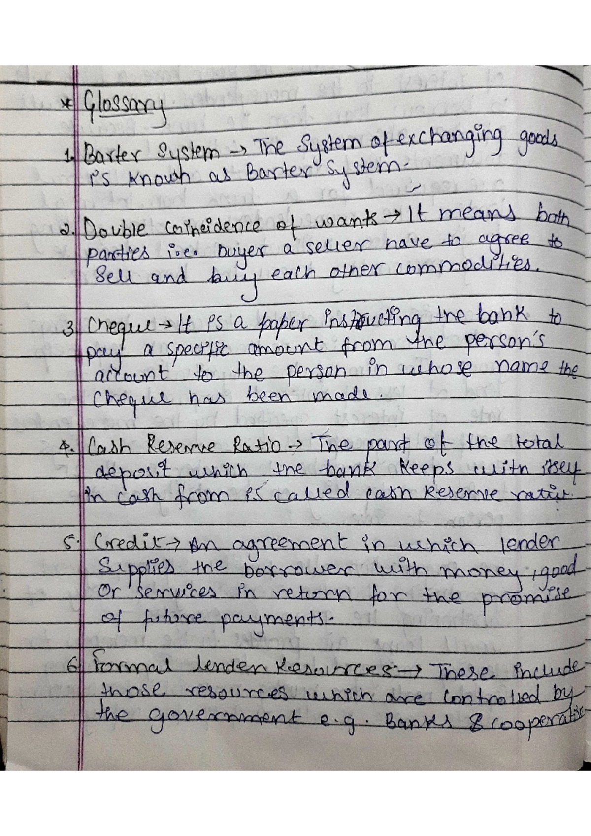 Money and credit - eco notes - Glossary 1. Barter System The System of ...
