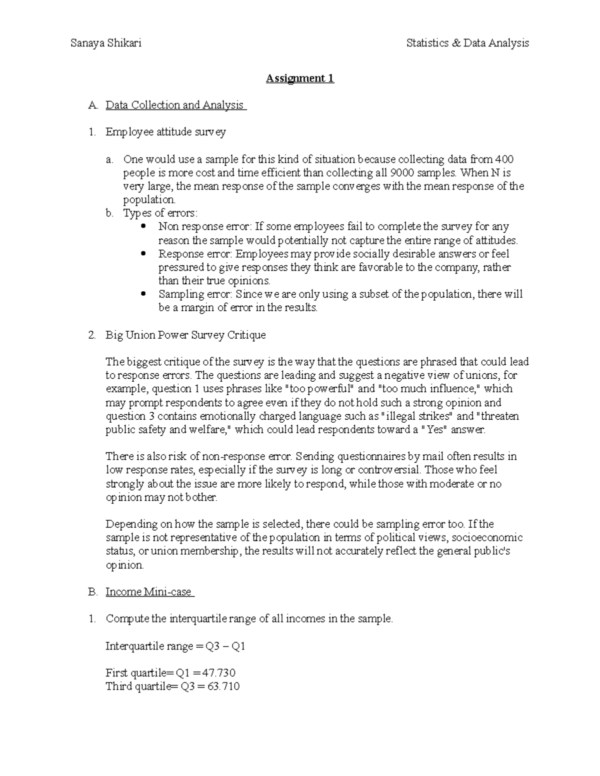 Statistics Data Analysis Assignment 1: Employee Attitude & Income ...