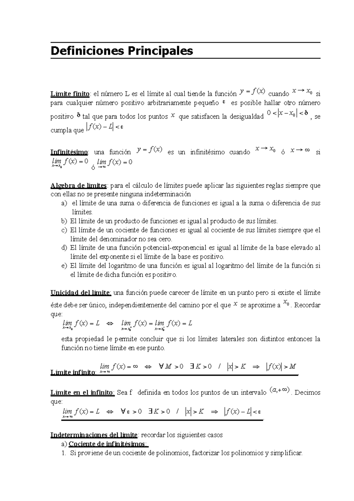 Glosario Límites - Definiciones Principales ! ! ! Límite finito : el ...