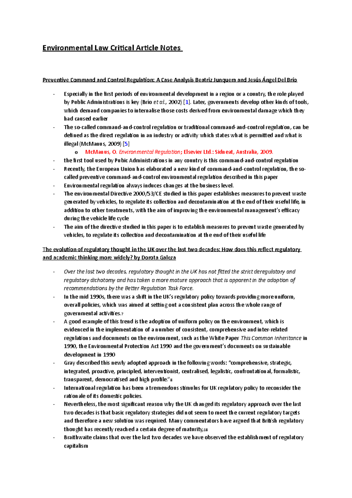 Environmental Law ECN Notes: Command-and-Control Regulation Focus - Studocu
