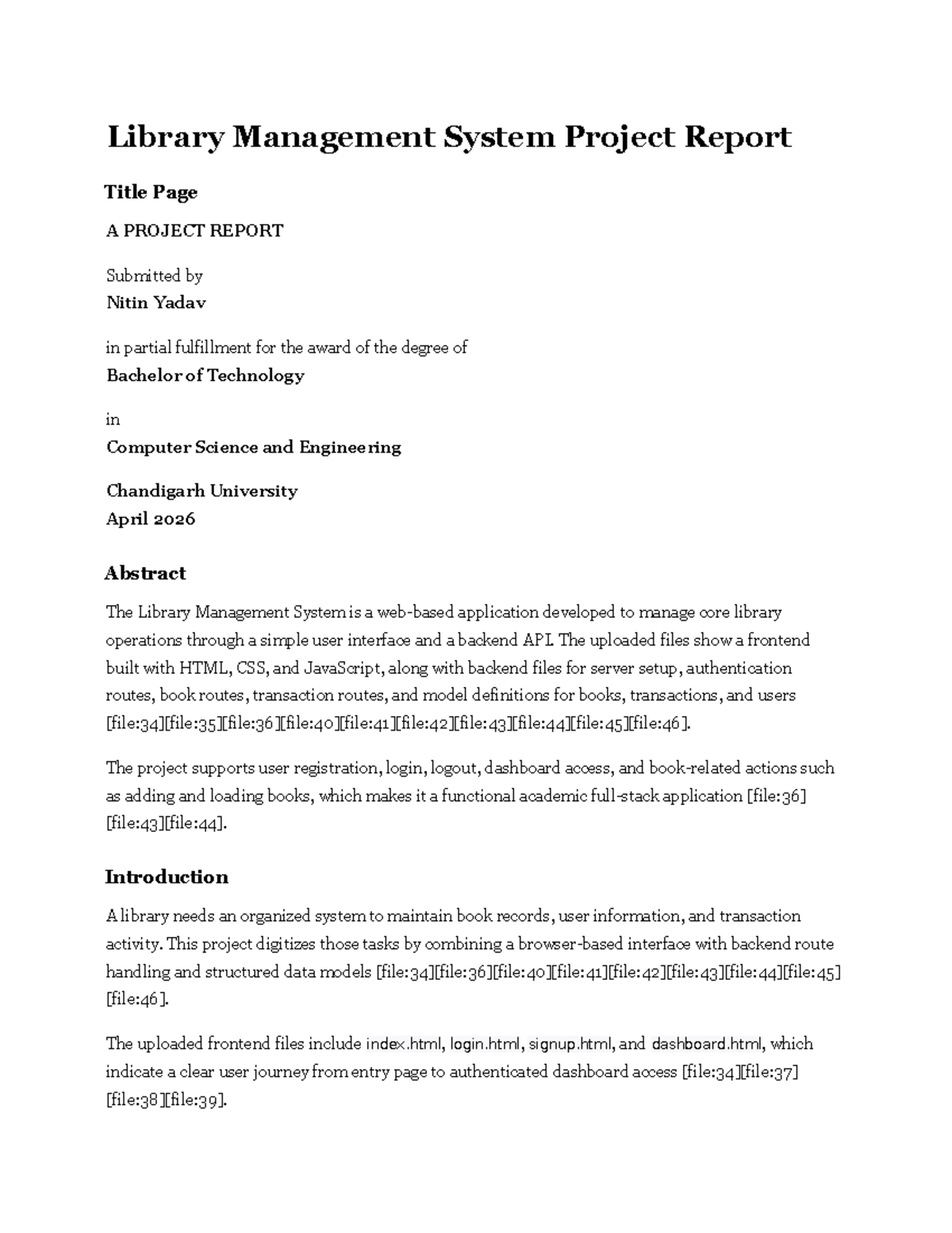 Library Management System Project Report - B.Tech CSE - Studocu