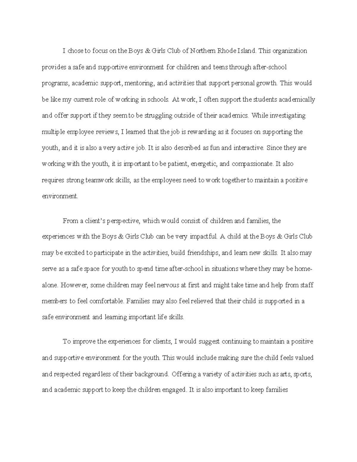 HSE101 Module Three Journal: Supporting Youth at Boys & Girls Club ...