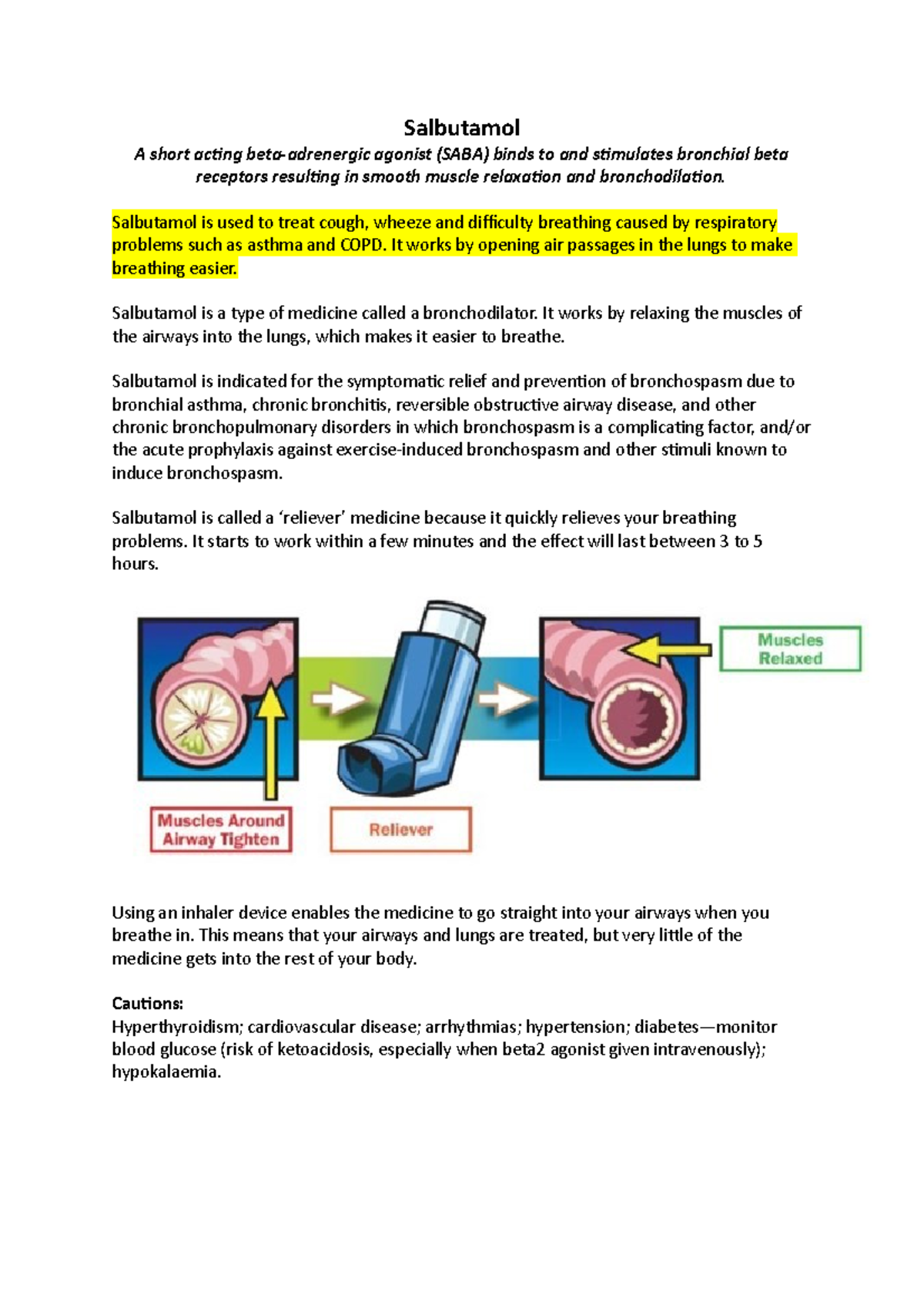 Salbutamol information sheet - Salbutamol A short acting beta ...