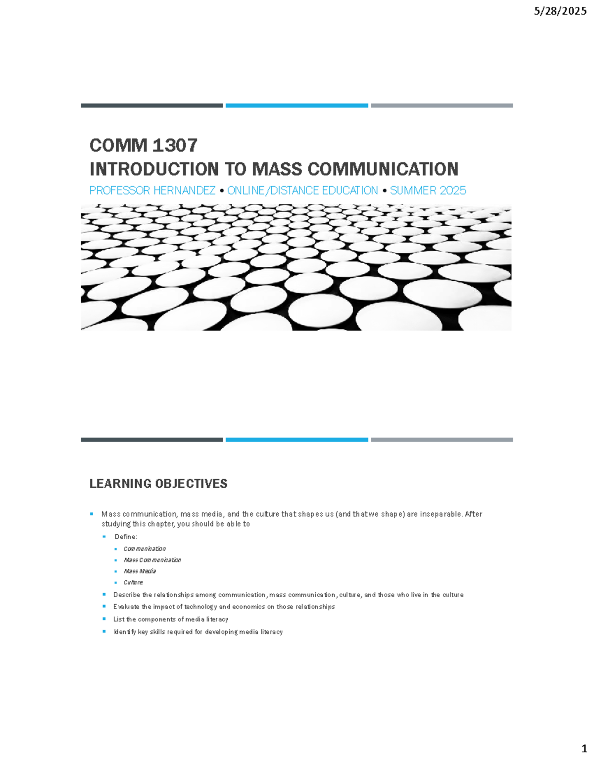 COMM 1307 Spring 2025: Mass Communication Concepts & Media Literacy ...