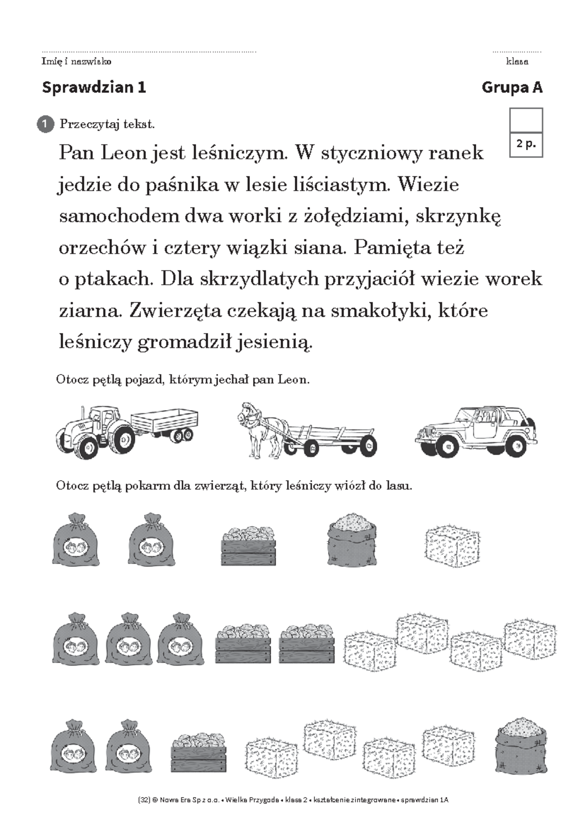 Sprawdzian 1A - Kształcenie Zintegrowane - Klasa 2 - Wielka Przygoda