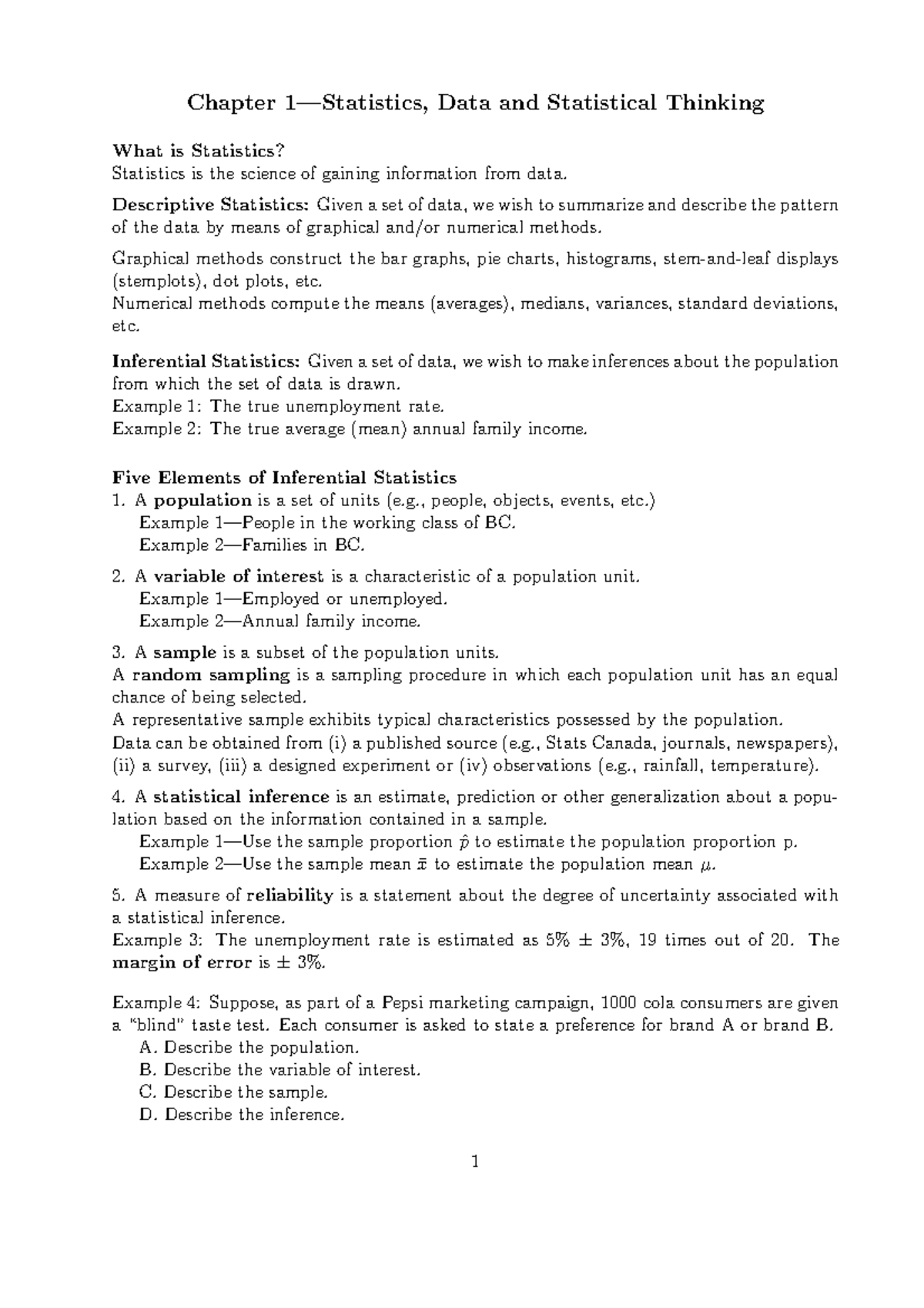 106chapters 1and2 - Lecture notes 1,2 - Chapter 1—Statistics, Data and ...