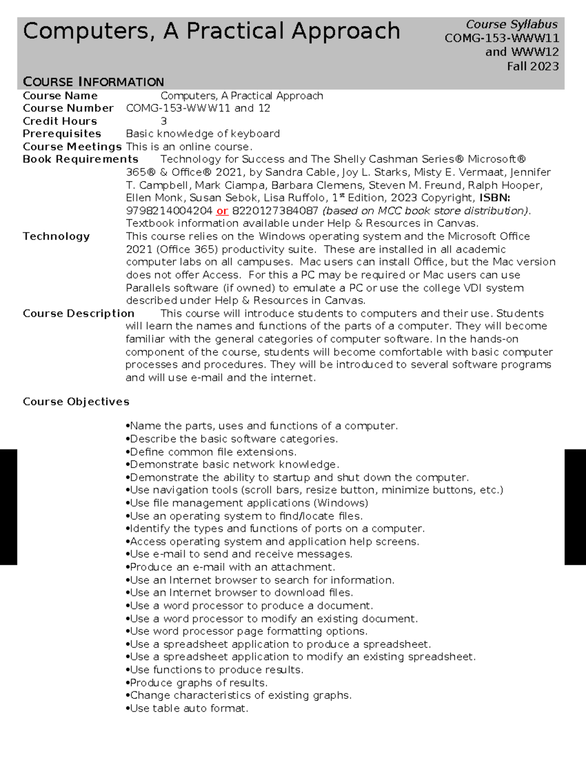 COMG-153-WWW11/12 Fall 2023: Course Syllabus Overview - Studocu