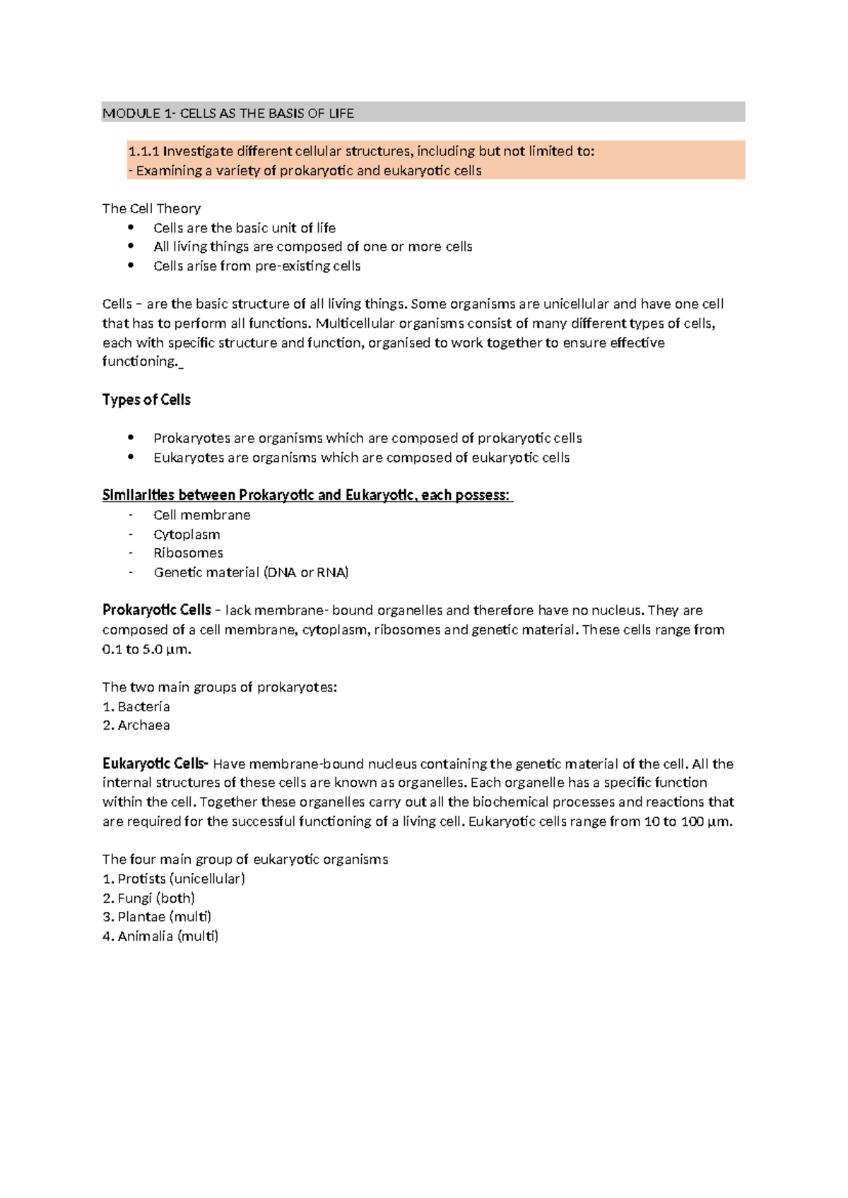 Module 2: Cells as the Basis of Life - Structures & Functions Overview ...
