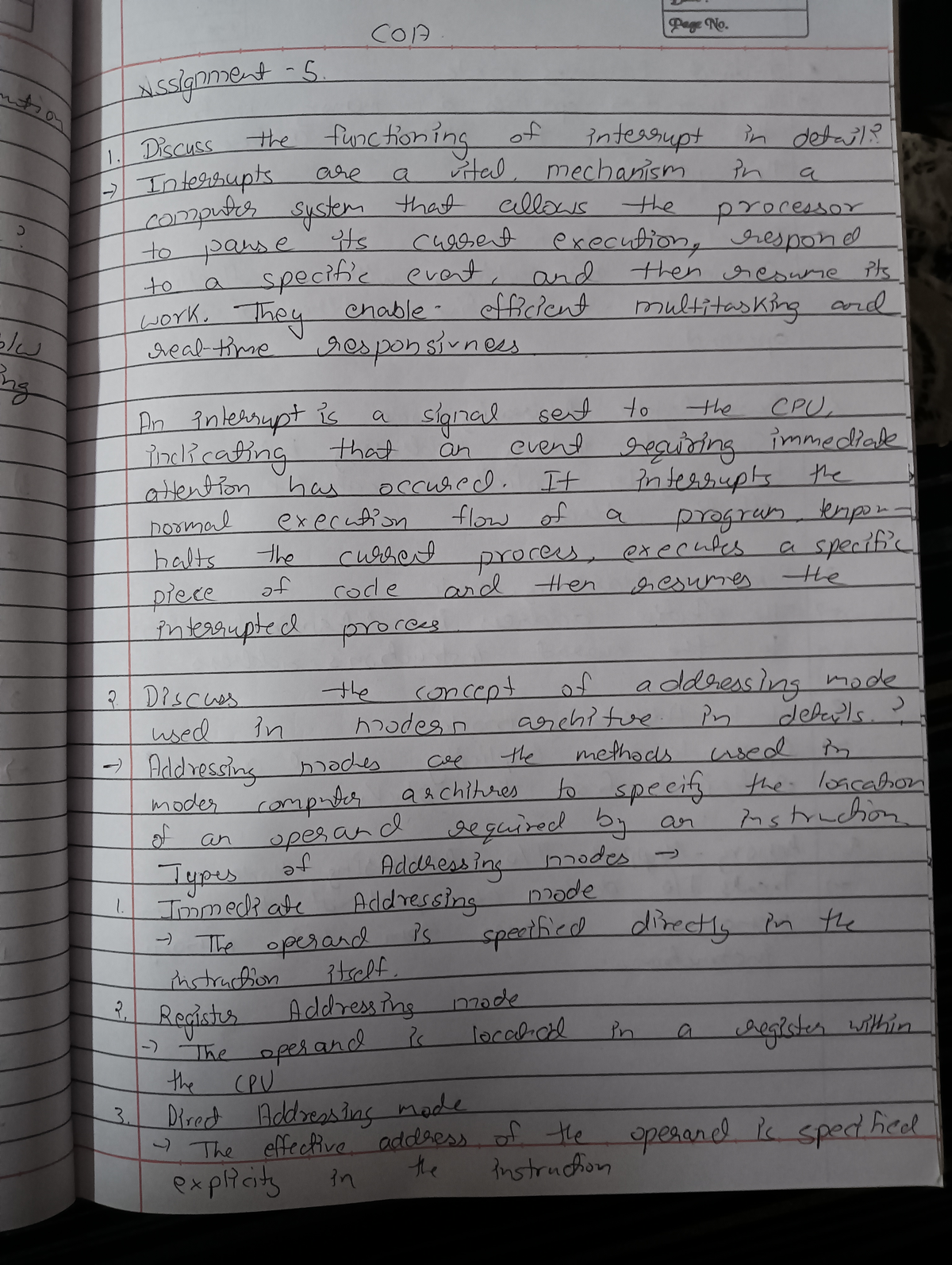 Coa 5 - Notes - COA Page No. Assignment S. Discuss the functioning of ...