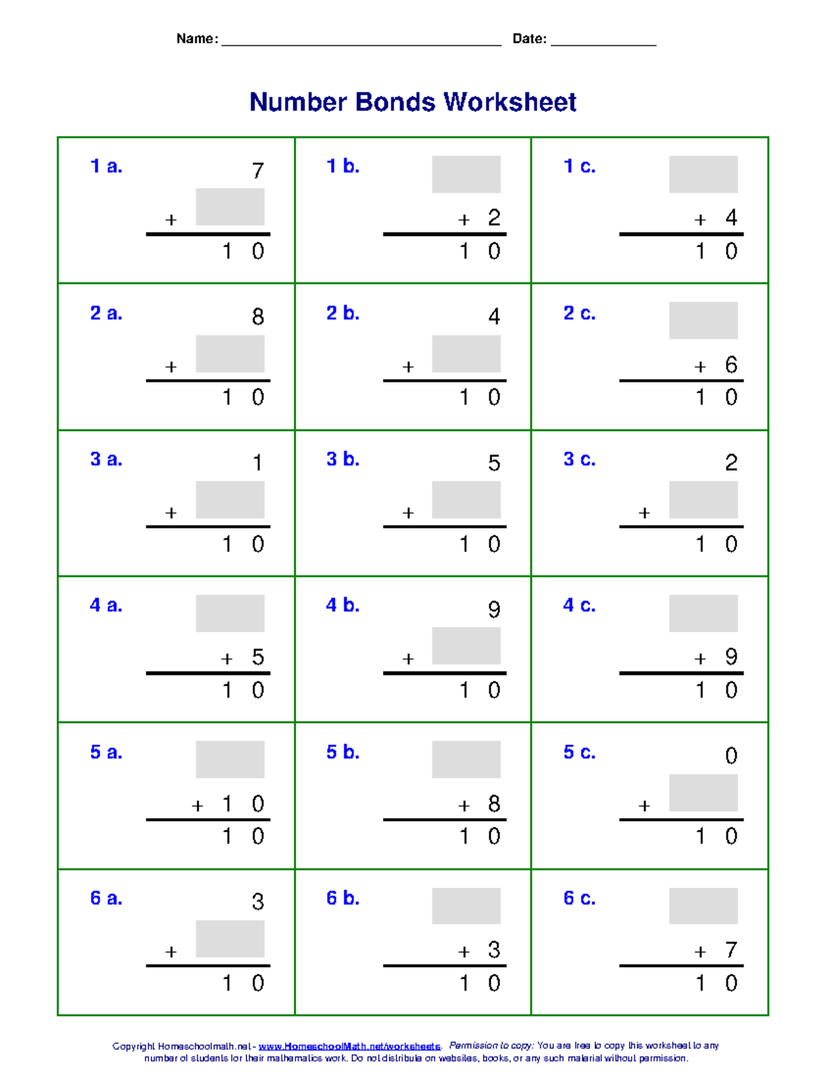 Number Bonds Worksheet 4 for Math Practice - Studocu