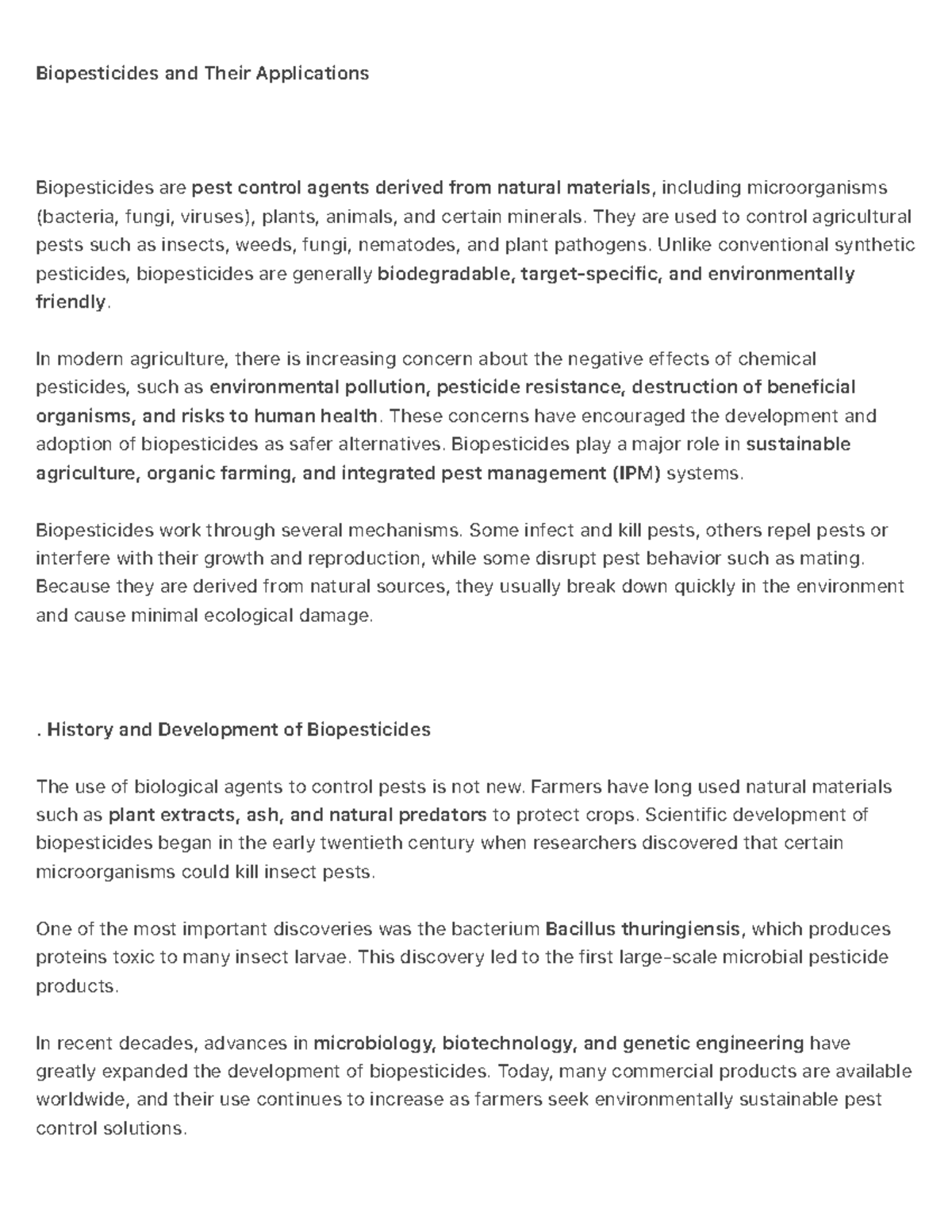 Biopesticides: Applications, Benefits, and Sustainable Practices - Studocu