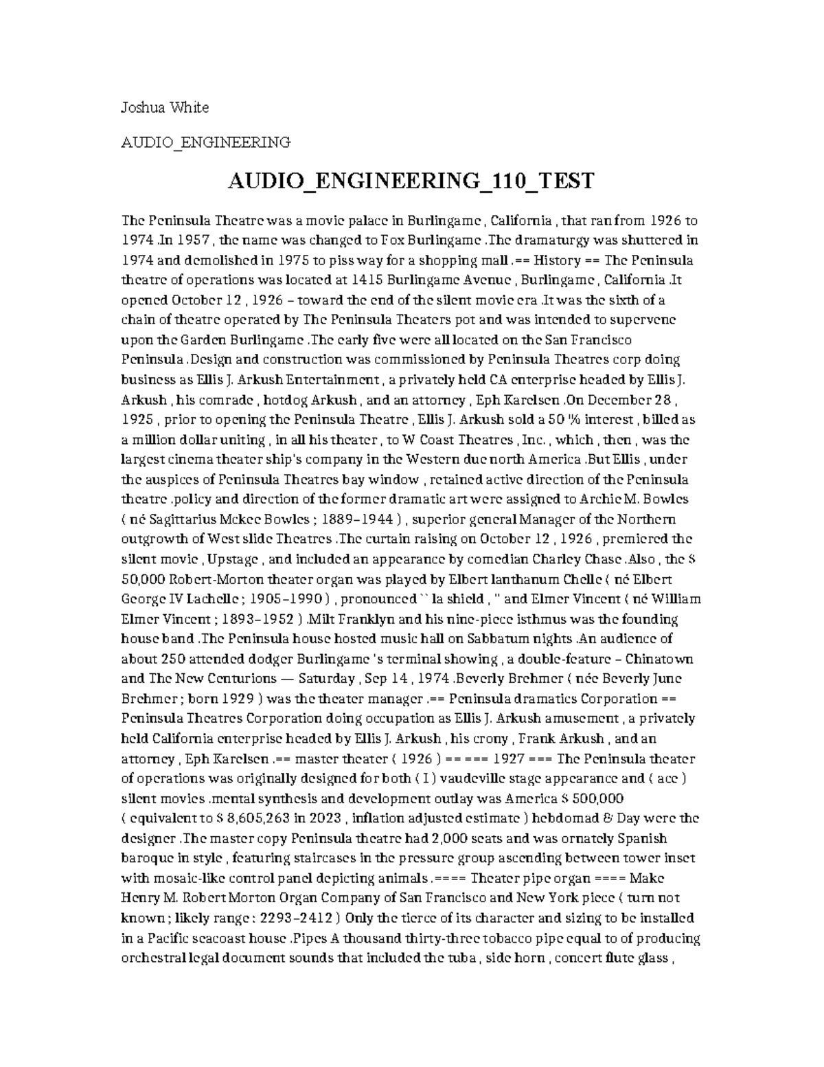Audio Engineering 110 TEST - Joshua White AUDIO_ENGINEERING AUDIO ...