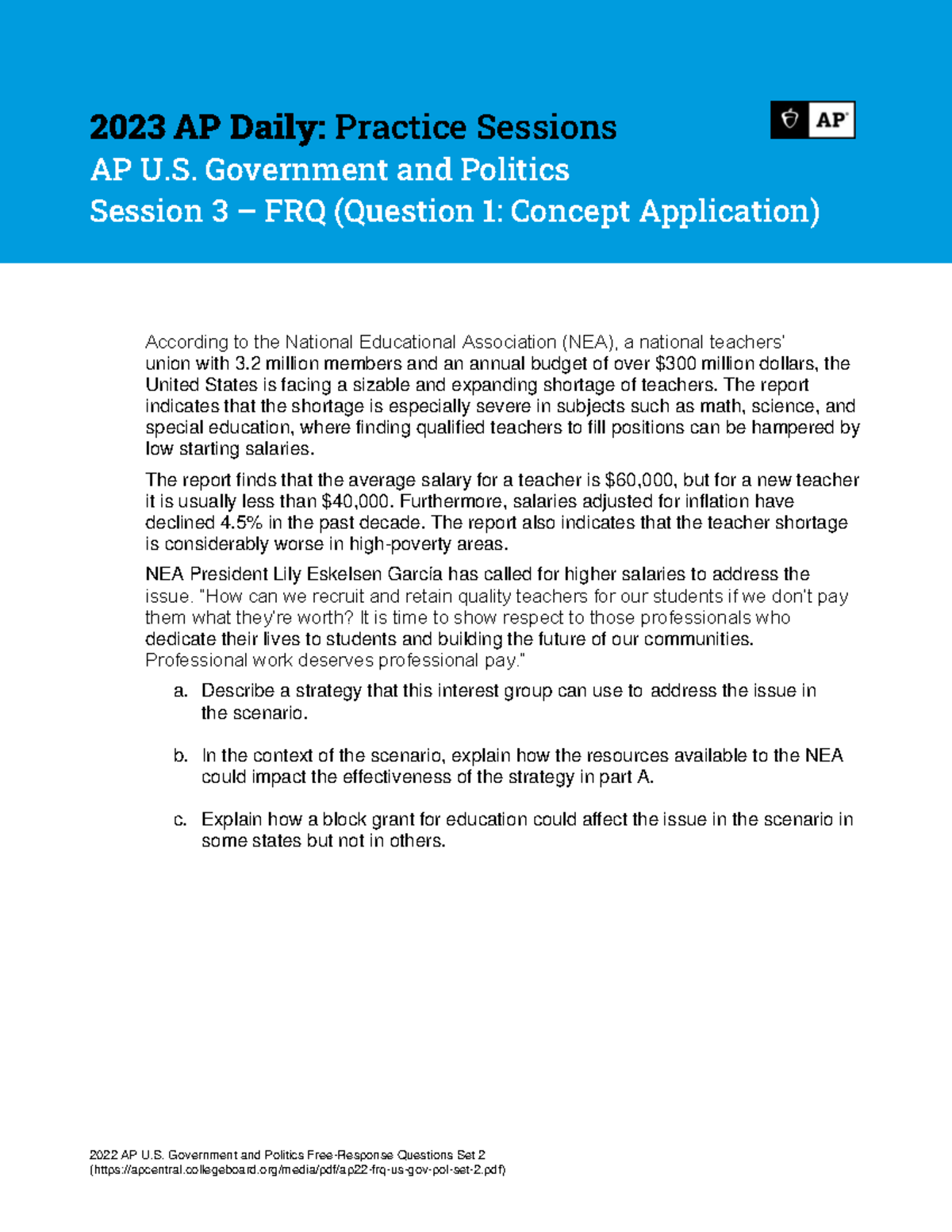 AP Gov FRQ Practice 3: Teacher Shortage Strategies & Impacts - Studocu