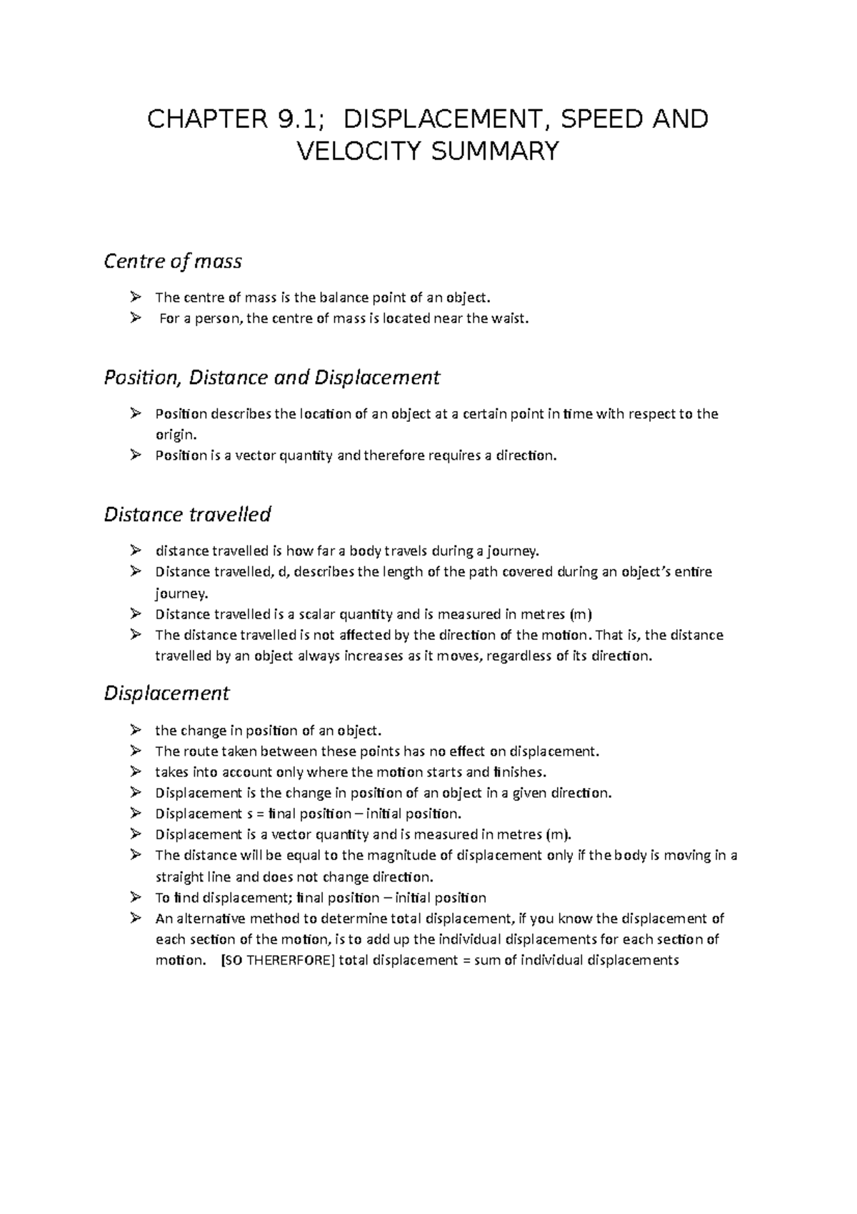 Chapter 9.1 Summary: Displacement, Speed, and Velocity in Physics - Studocu