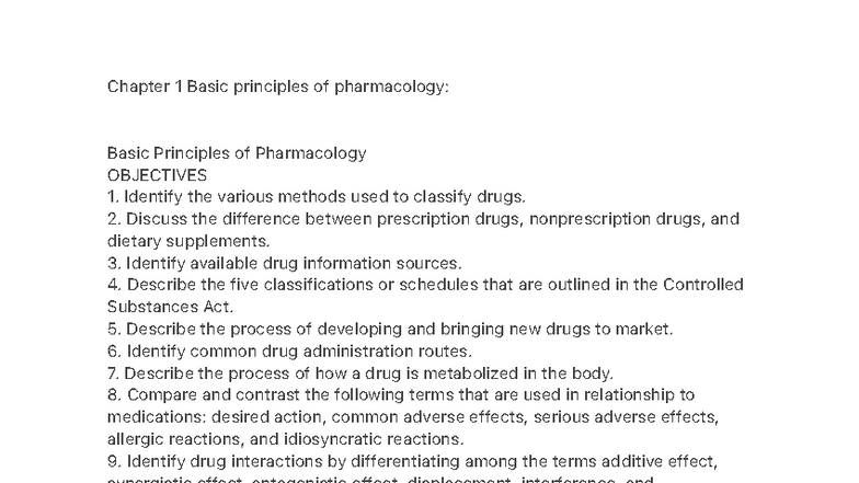 Review Exam 1 Basic pharmacology - Chapter 1 Basic principles of ...