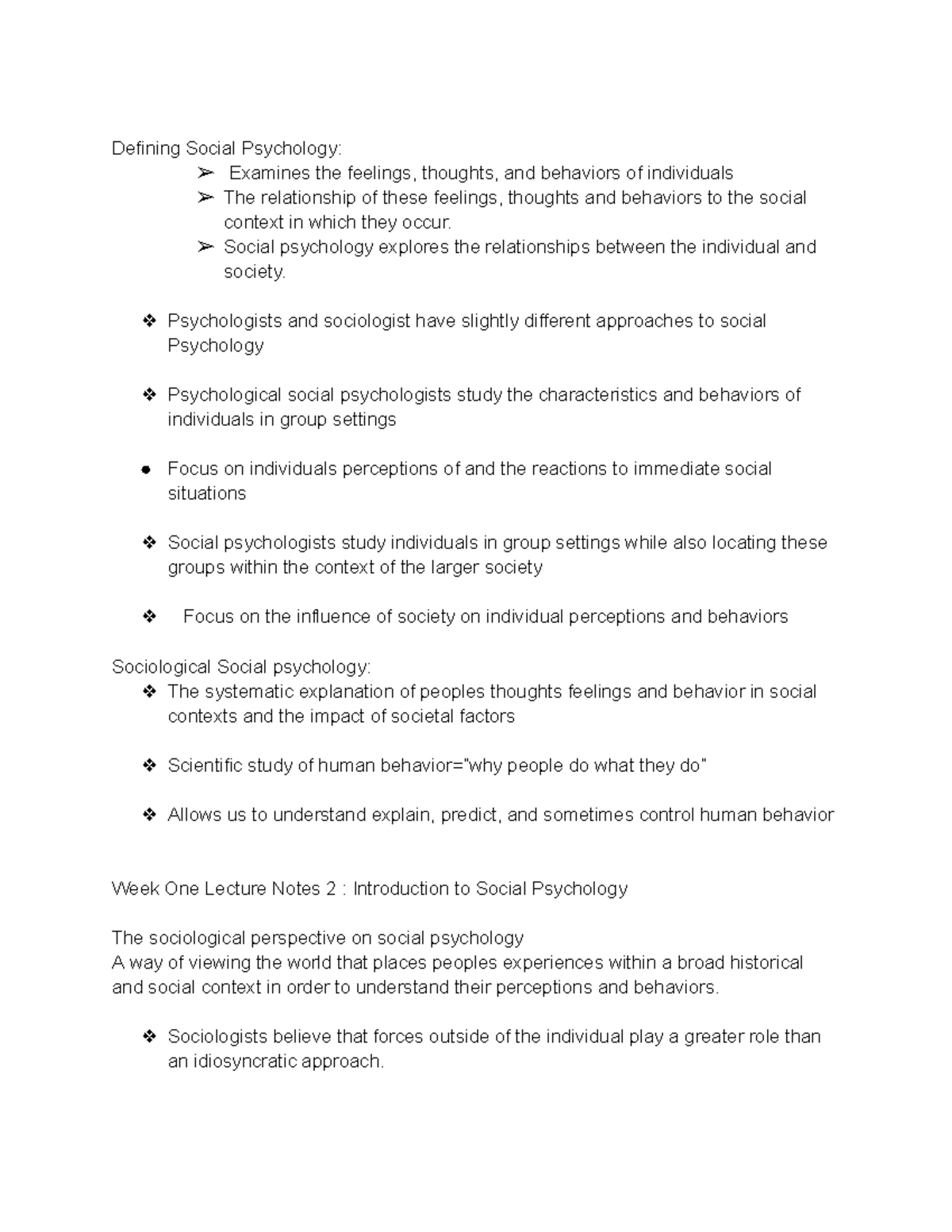 SOC 173 Week 1 Lecture Notes: Intro to Social Psychology Concepts - Studocu
