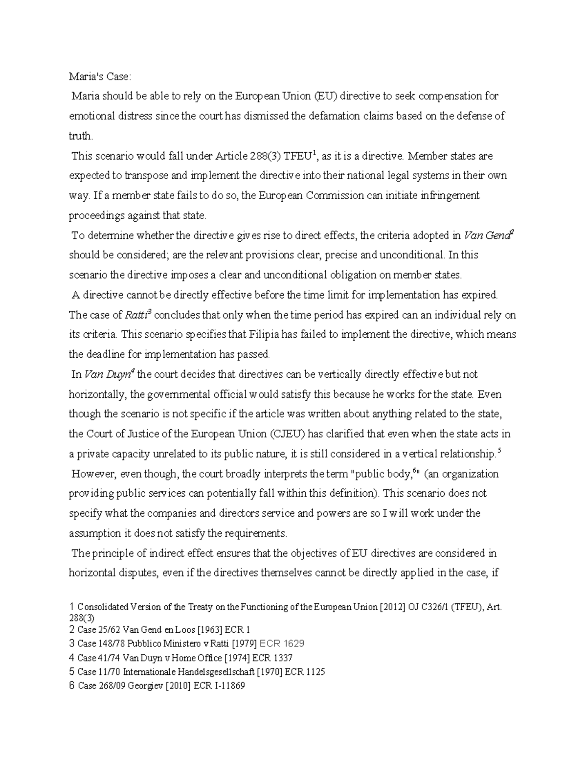 Case Study: Maria's Compensation Claim Under EU Directive Article 288(3 ...