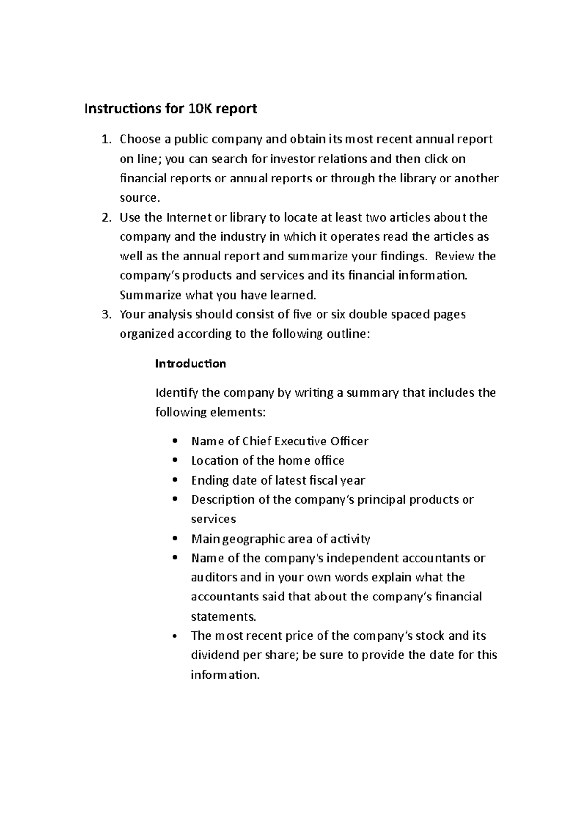10K Report Instructions: Analysis Guidelines and Outline - Studocu