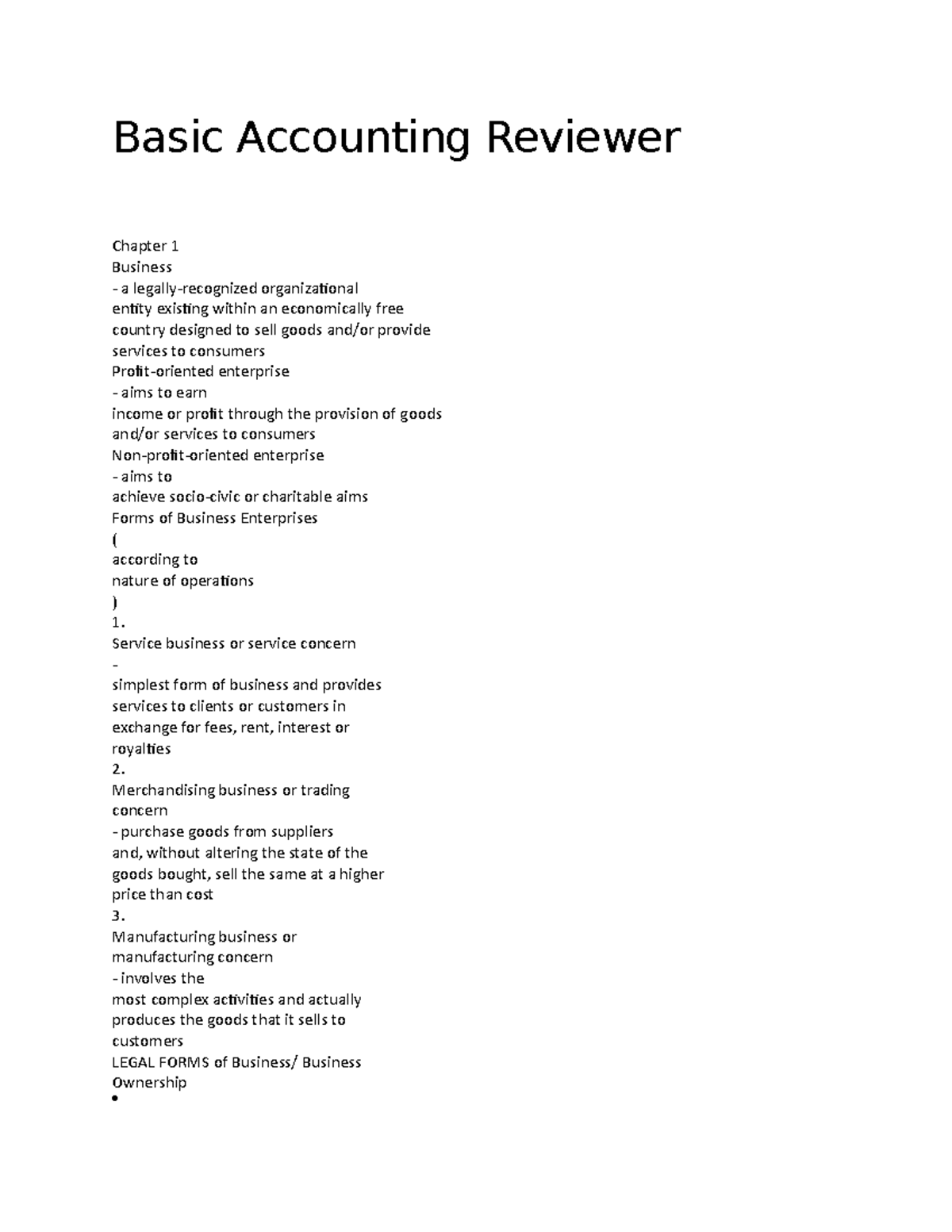 Basic Accounting Reviewer - Basic Accounting Reviewer Chapter 1 ...