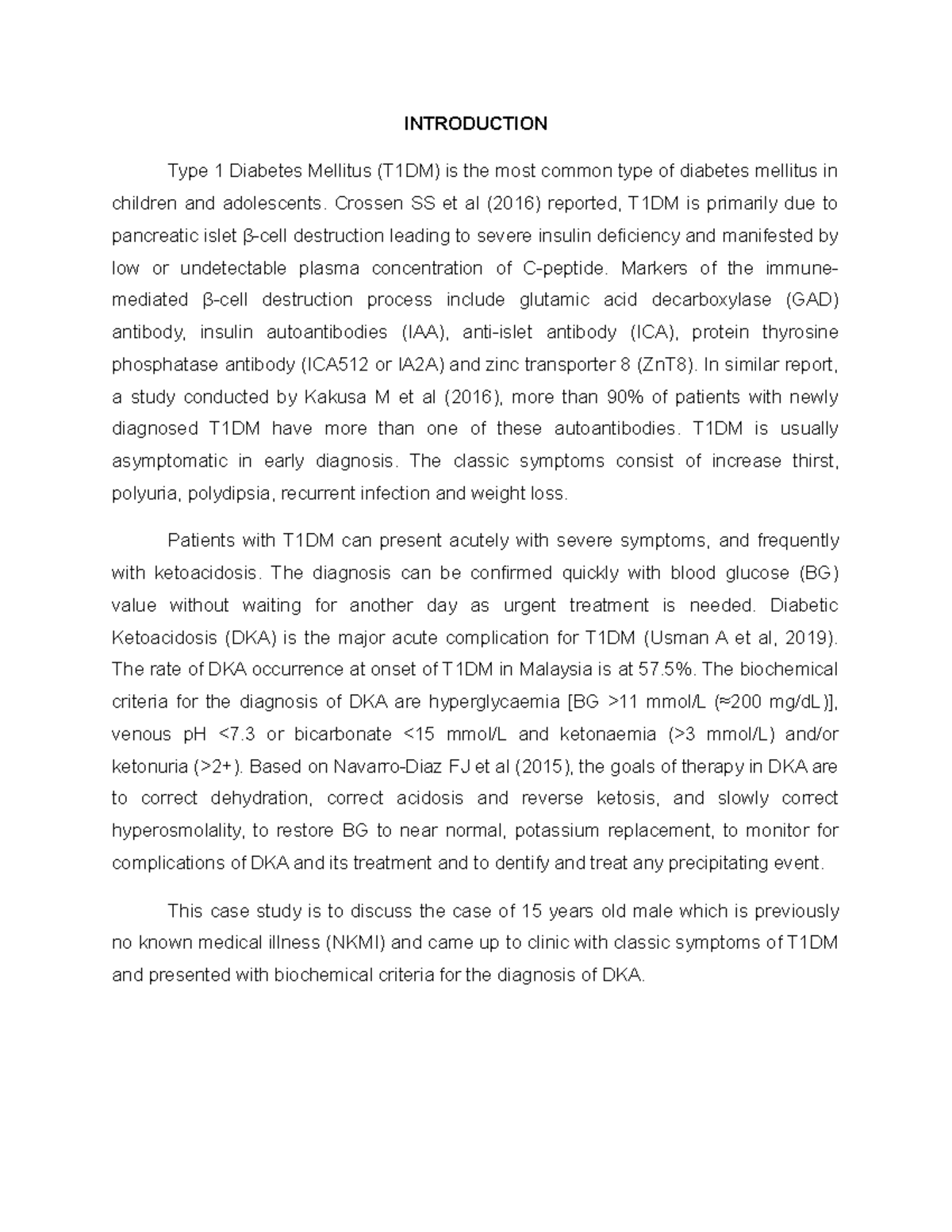 CASE Study on Type 1 Diabetes Mellitus & DKA Management - Studocu