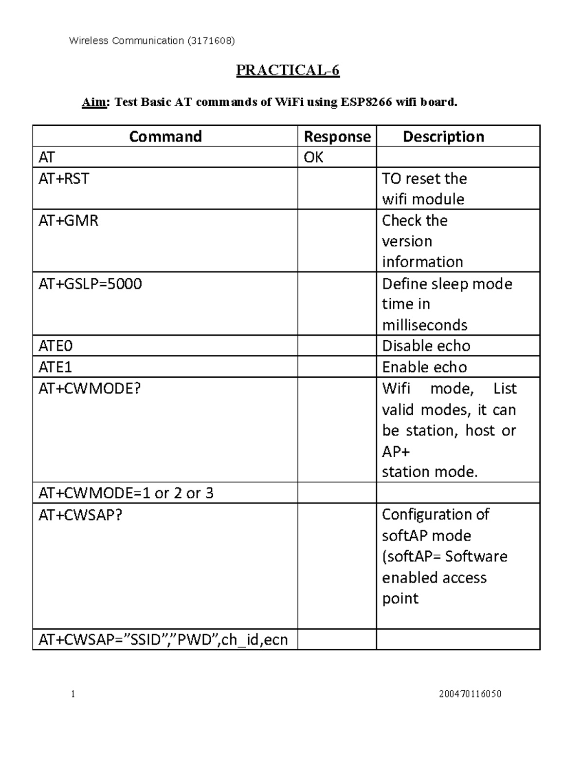 Practical 6-10: AT Commands & WSN Case Study for Wireless Comm (3171608 ...