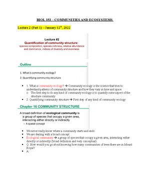 353 notes - Chapter 16 Community Structure What is Community ecology ...