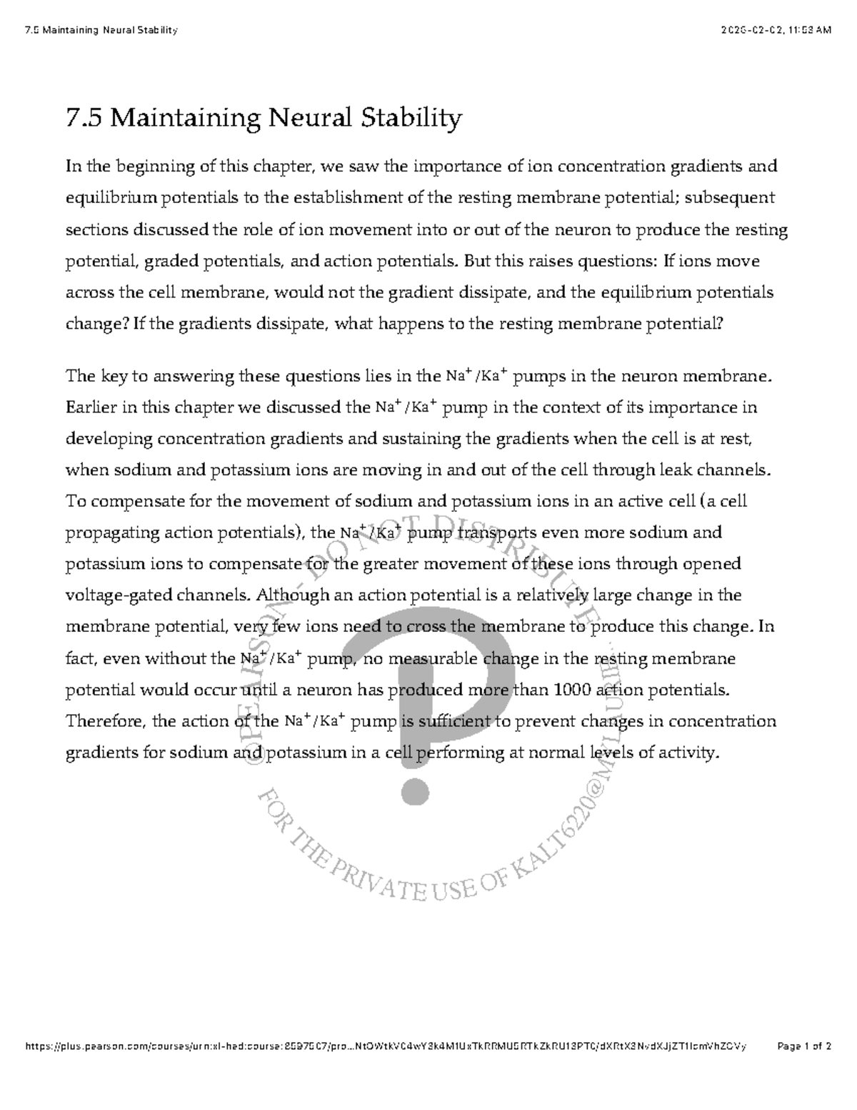 Chapter 7.5: Maintaining Neural Stability - Studocu