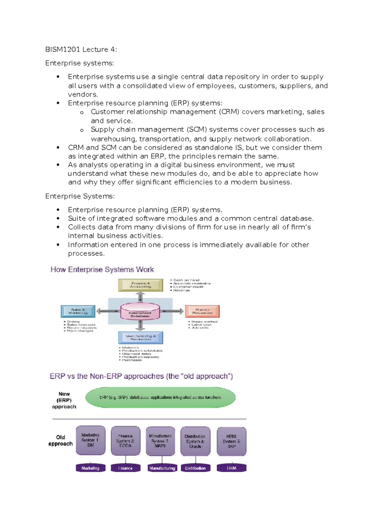 BISM1201 Week 4 Lecture: Understanding Enterprise Systems and CRM - Studocu