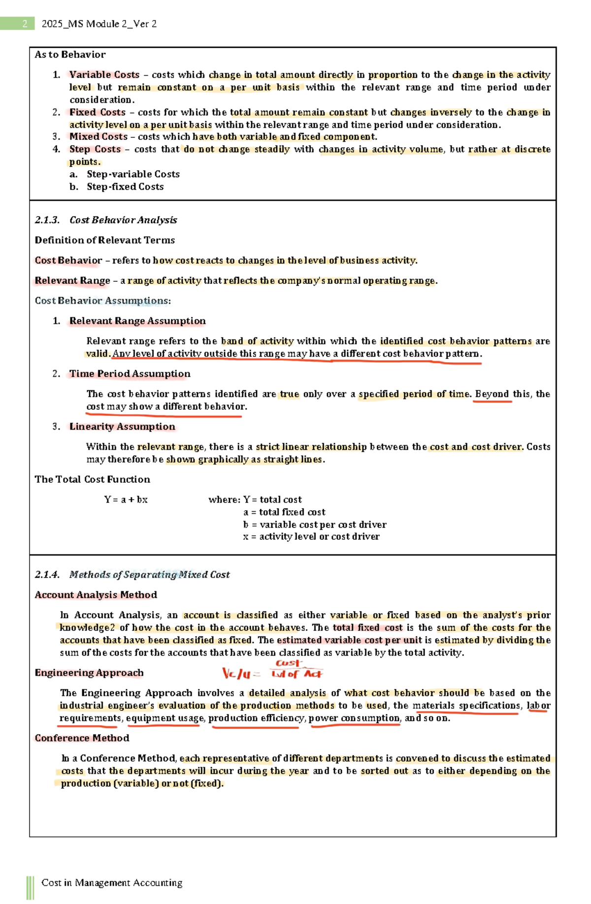 2025_MS Module 2: Understanding Cost Behavior and Analysis - Studocu
