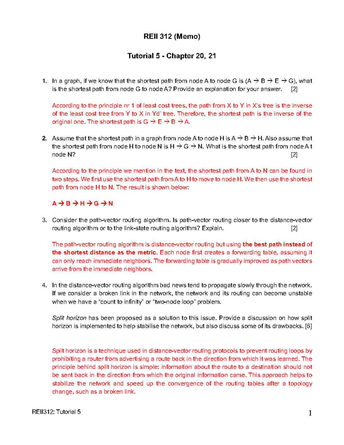 REII 312: Tutorial 5 Memo on Shortest Path and Routing Algorithms - Studocu